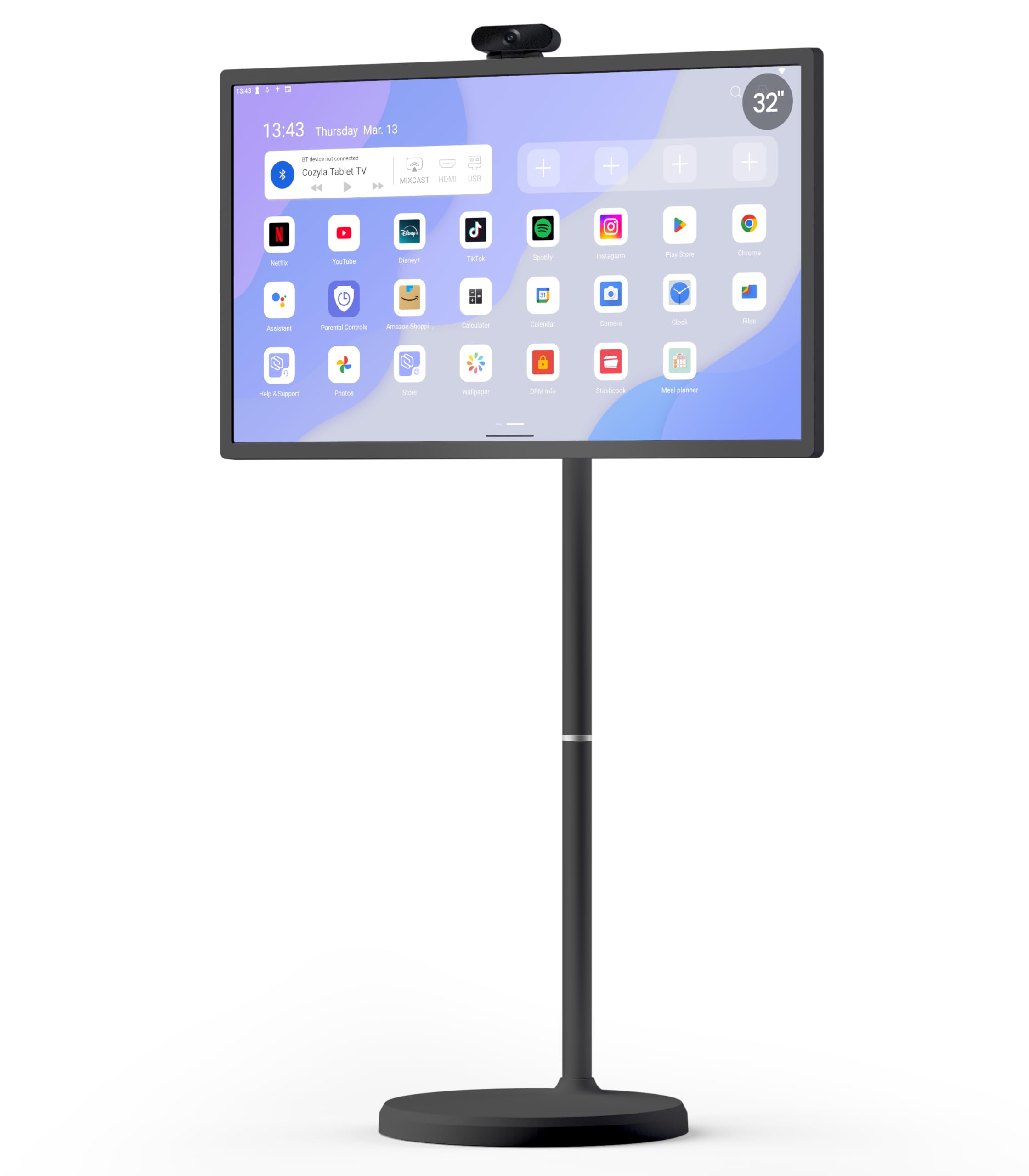 Cozyla Tablet TV: Smart TV portatile da 32 pollici su ruote, monitor touch screen 1080p con batteria integrata, sistema operativo Android con fotocamera 4K, colata wireless, supporto girevole completo