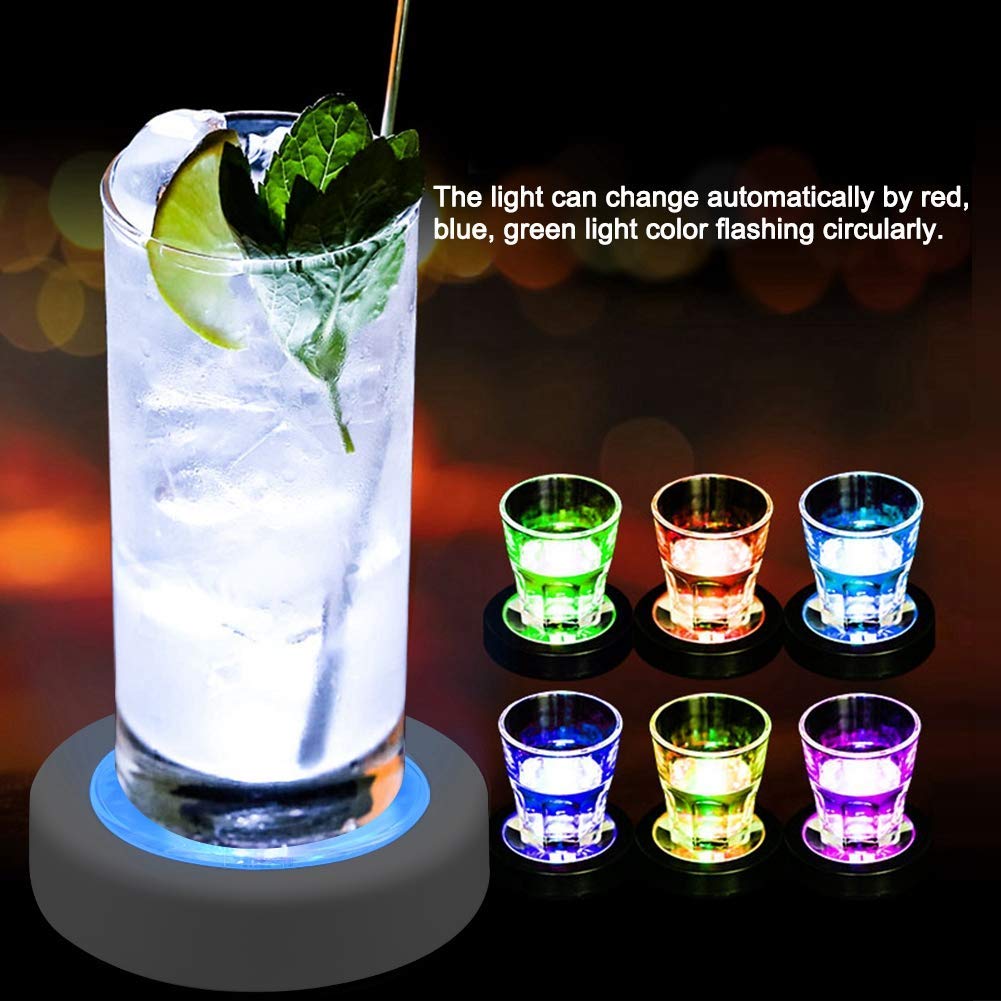 KEEDA 4 Sottobicchieri LED Per Bevande, Ricaricabili Tramite USB, Per Cocktail, Birra, Bevande, Bottiglie Di Vino, Bicchieri Luminosi, Per Casa, Feste, Matrimoni, Bar, Club (luce Di Colore Nero