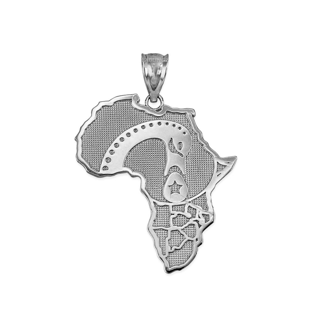 LA BLINGZ Sterling Silver Africa Map Adinkra Sankofa Pendant Necklace