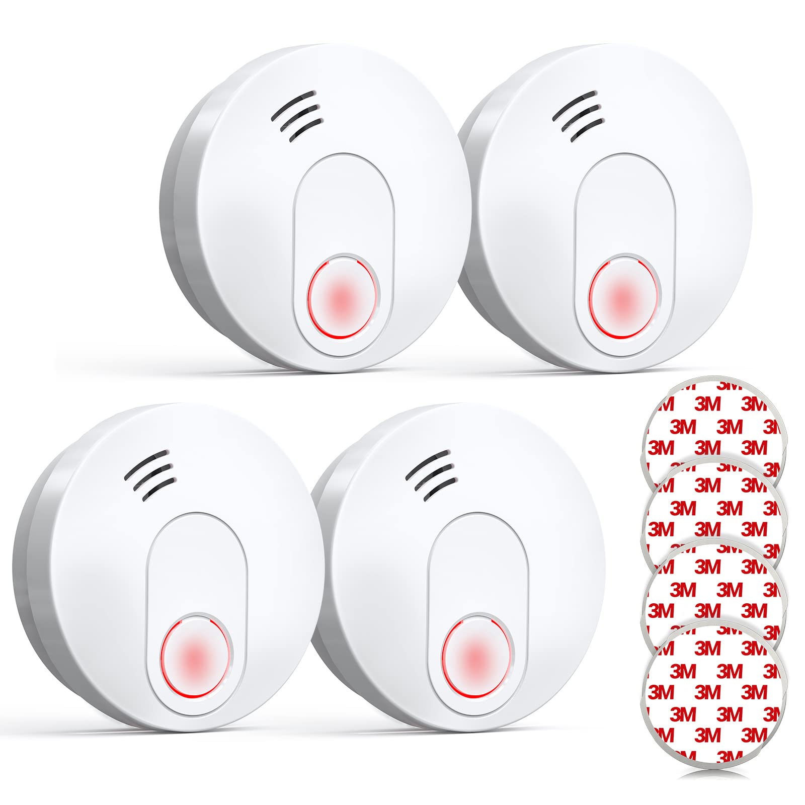 Smoke Alarm with 10 Year Sealed Battery, Fire Alarm with LED Indicator Test/Silence Button Standards,for Home, School,Office Conforms EN14604 Standards，4 Piece