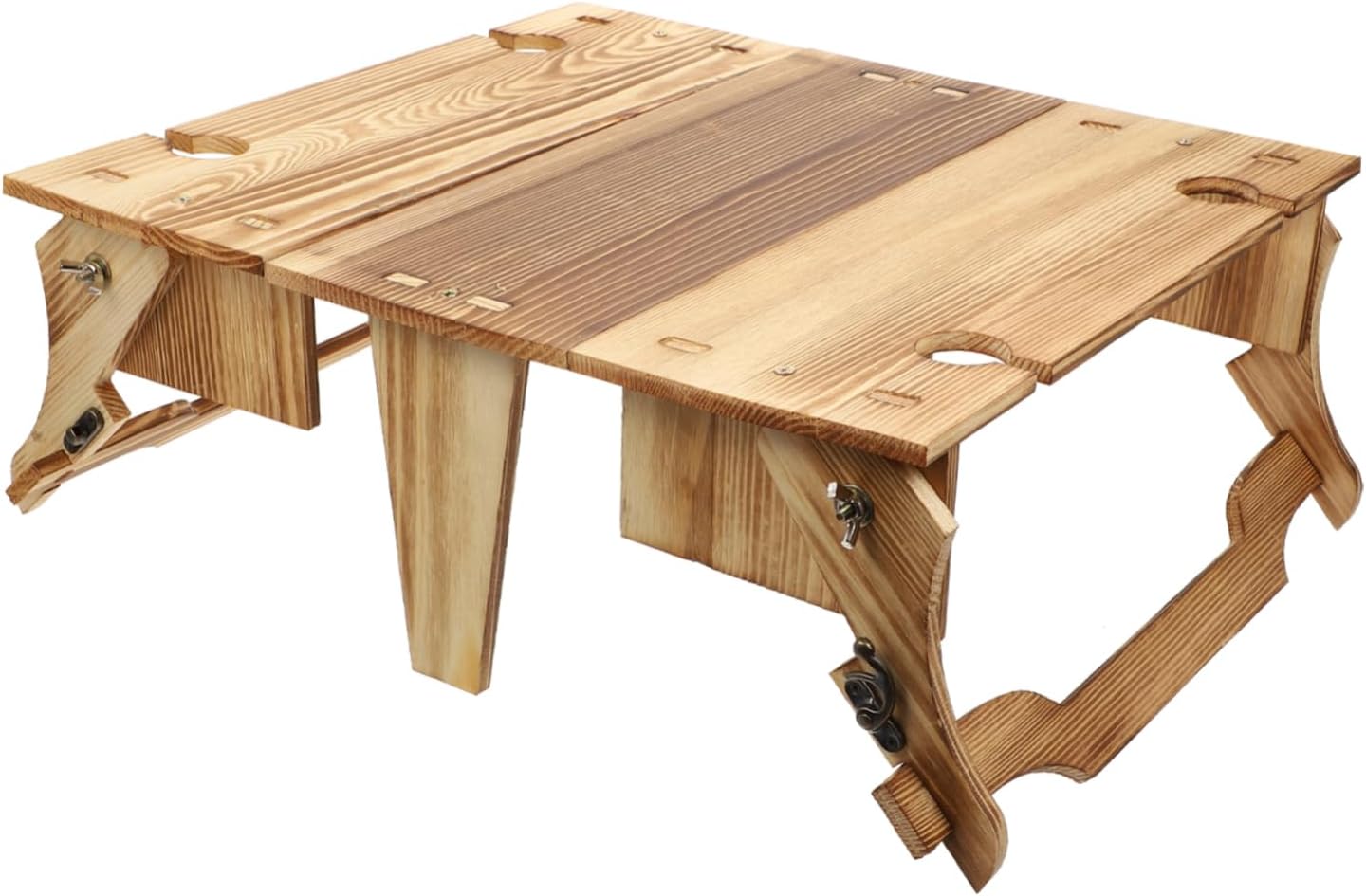 Luxshiny Folding Picnic Basket Table Wooden Portable Outdoor Camping Table Multifunctional Storage Basket for Travel and Patio Use