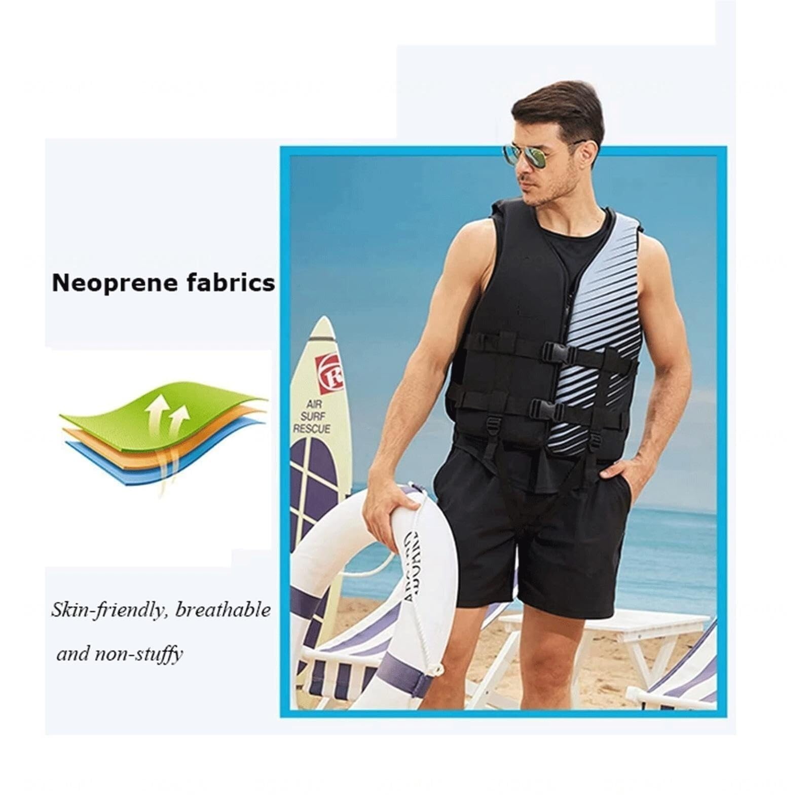 Giacca da Kayak in Neoprene for Canottaggio, Pesca, Nuoto, Adulti | Giacca da Kayak in Neoprene con Cinghie Regolabili for la Sicurezza in Barca, Pesca e Nuoto