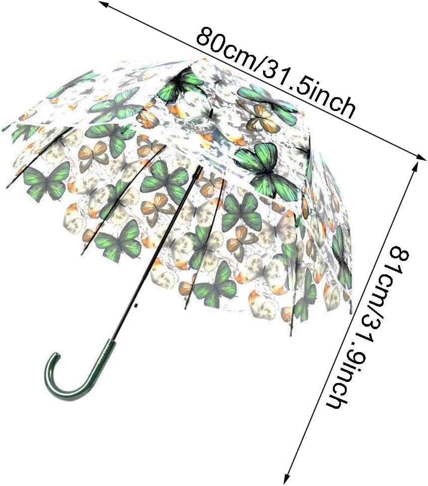 ThreeH Women's Clear Bubble Umbrella Transparent Dome Coverage Windproof Rainproof with Beautiful Buttefly Flower Patterns