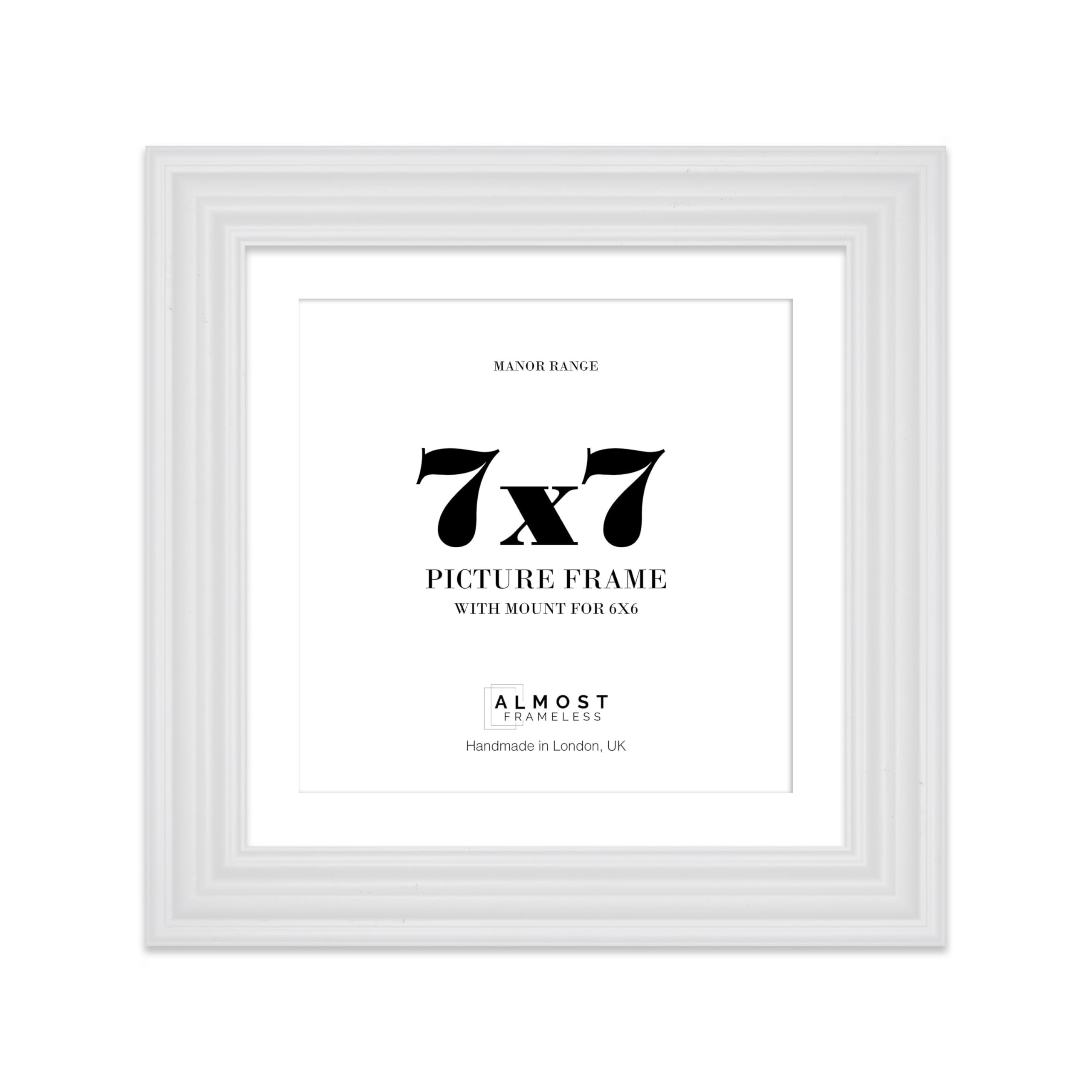 7x7 White Picture Frame - 7x7 Square Frame with 6x6 Mount for 7x7/6x6 Pictures Classic Style Ideal for Home Gallery Display, 1 Pack