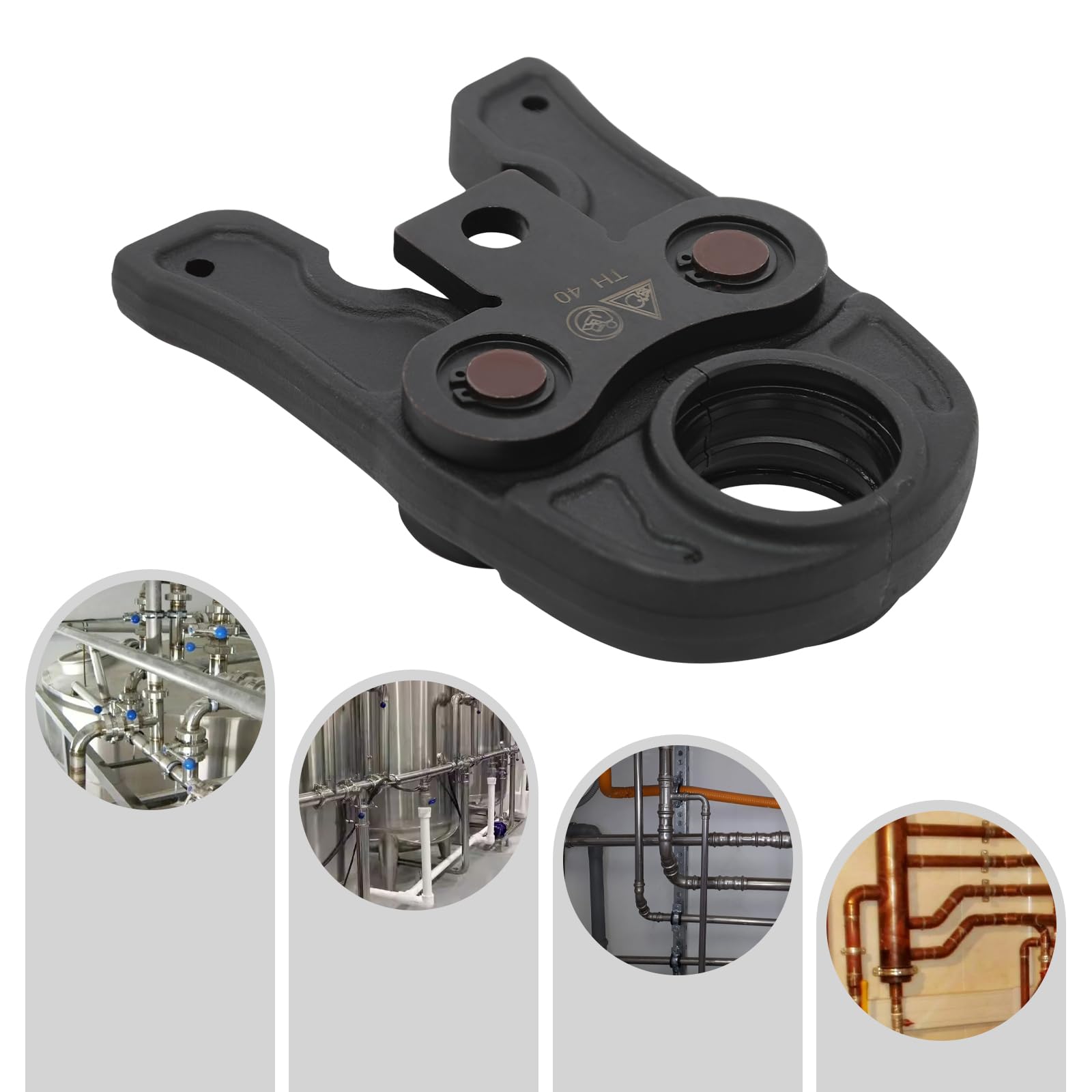Mordaza de presión TH40, mordaza de presión de 4 cm de diámetro, resistente a la rotura y a los golpes, forma compacta, ligera para tubos de aluminio y plástico, tubos PEX, tubo PB (negro)