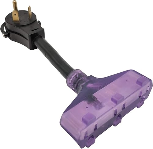 Parkworld 885880C RV 30A a (3) Cable adaptador doméstico de tres salidas de 15 V, macho con mango TT-30P a (3) hembra 5-15R con iluminación (9