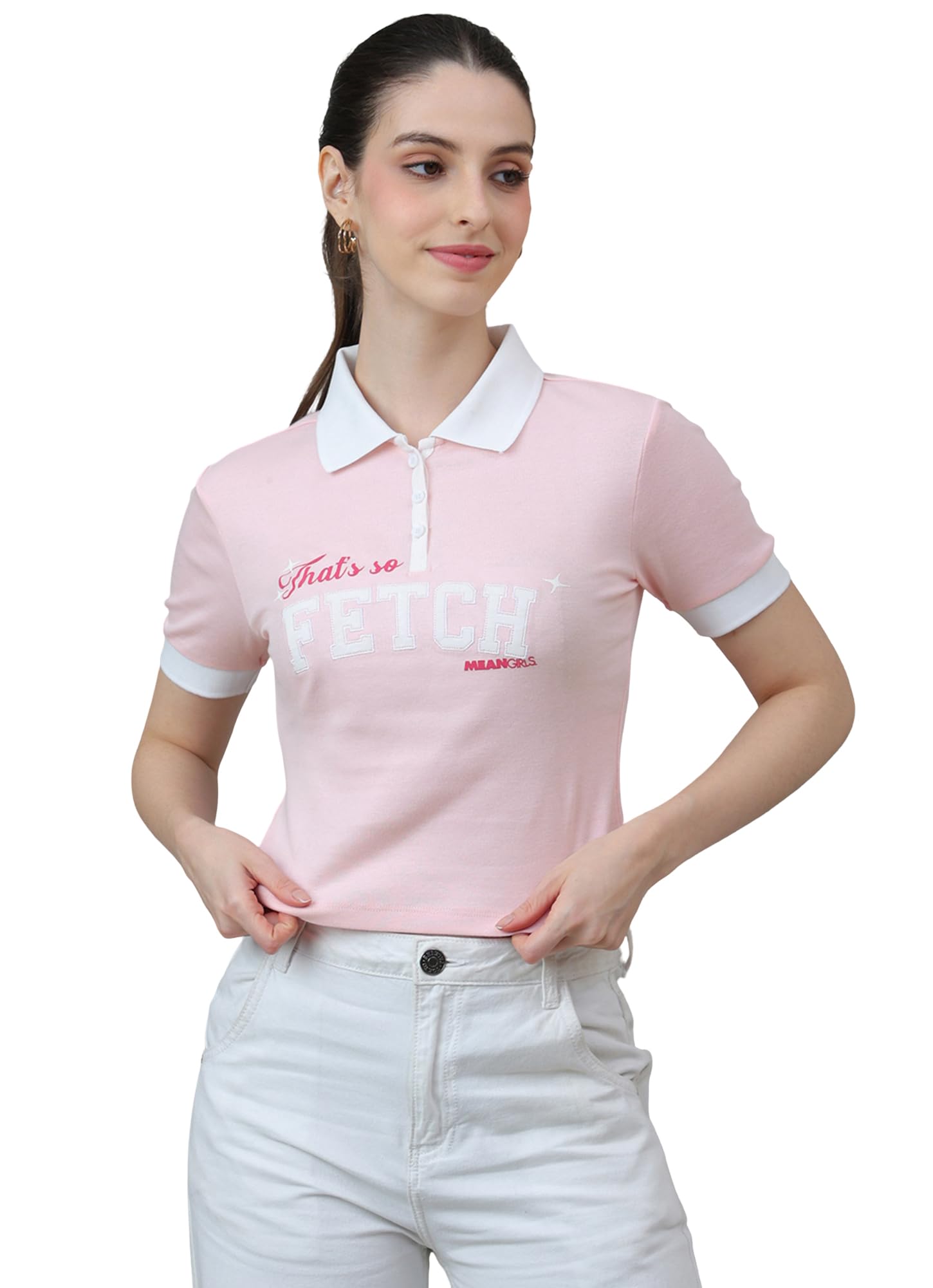 free authority Official Mean Girls: That's So Fetch Graphic Printed Cotton Regular Fit Polo-Tshirt for Women-picture-24