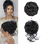 KETHBE Black Synthetic Fiber Messy Bun Hair Piece, 2PCS