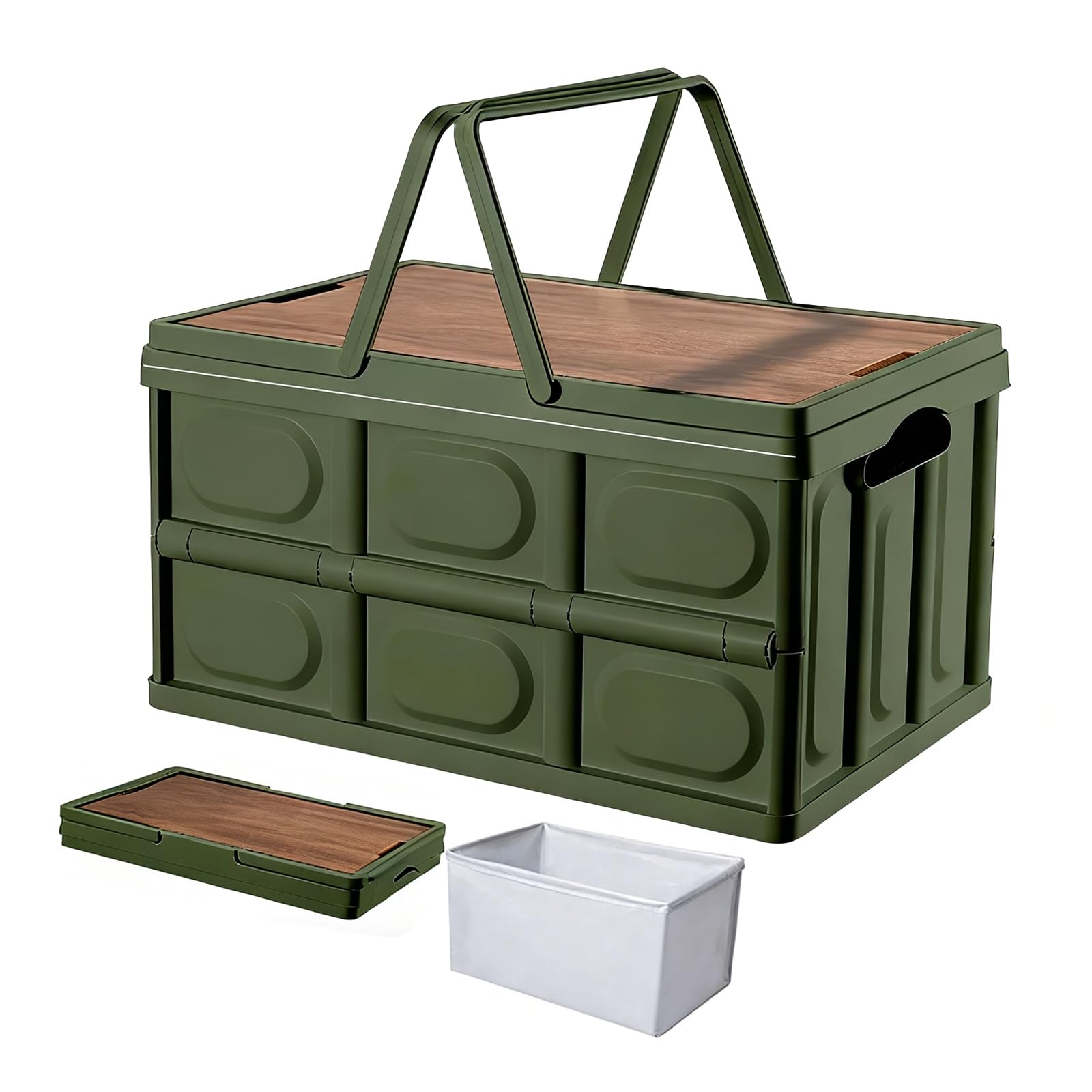 Pudełko do Przechowywania na Zewnątrz Wodoodporne Zwijane Organizer Pikniki Bagażnik 8 Galonów Przenośny(Green,Large)