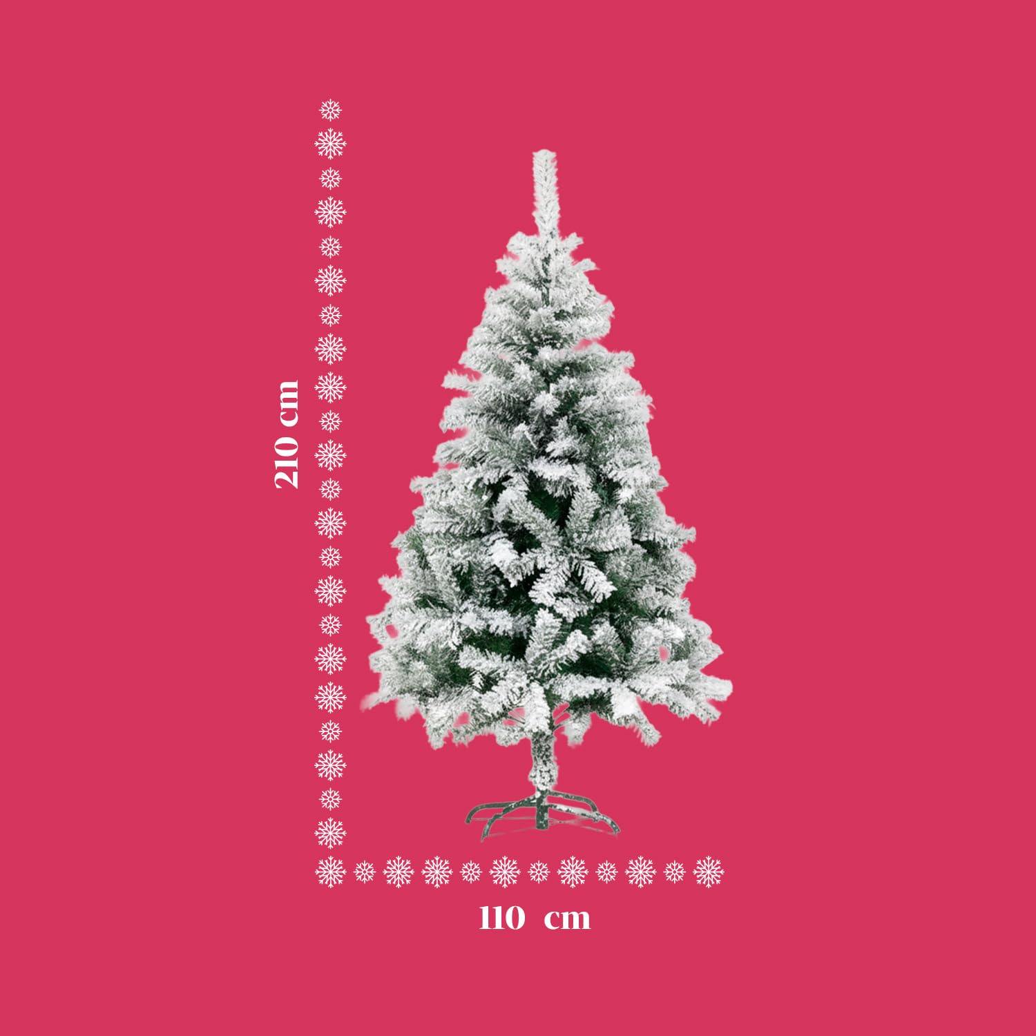 Albero di Natale Artificiale Innevato di 210 cm con 1078 Rami. Perfetto per Interni, Pronto per Essere Decorato con Luci e Ornamenti Natalizi con Base in Metallo e Innesto Facile Ø 110 cm