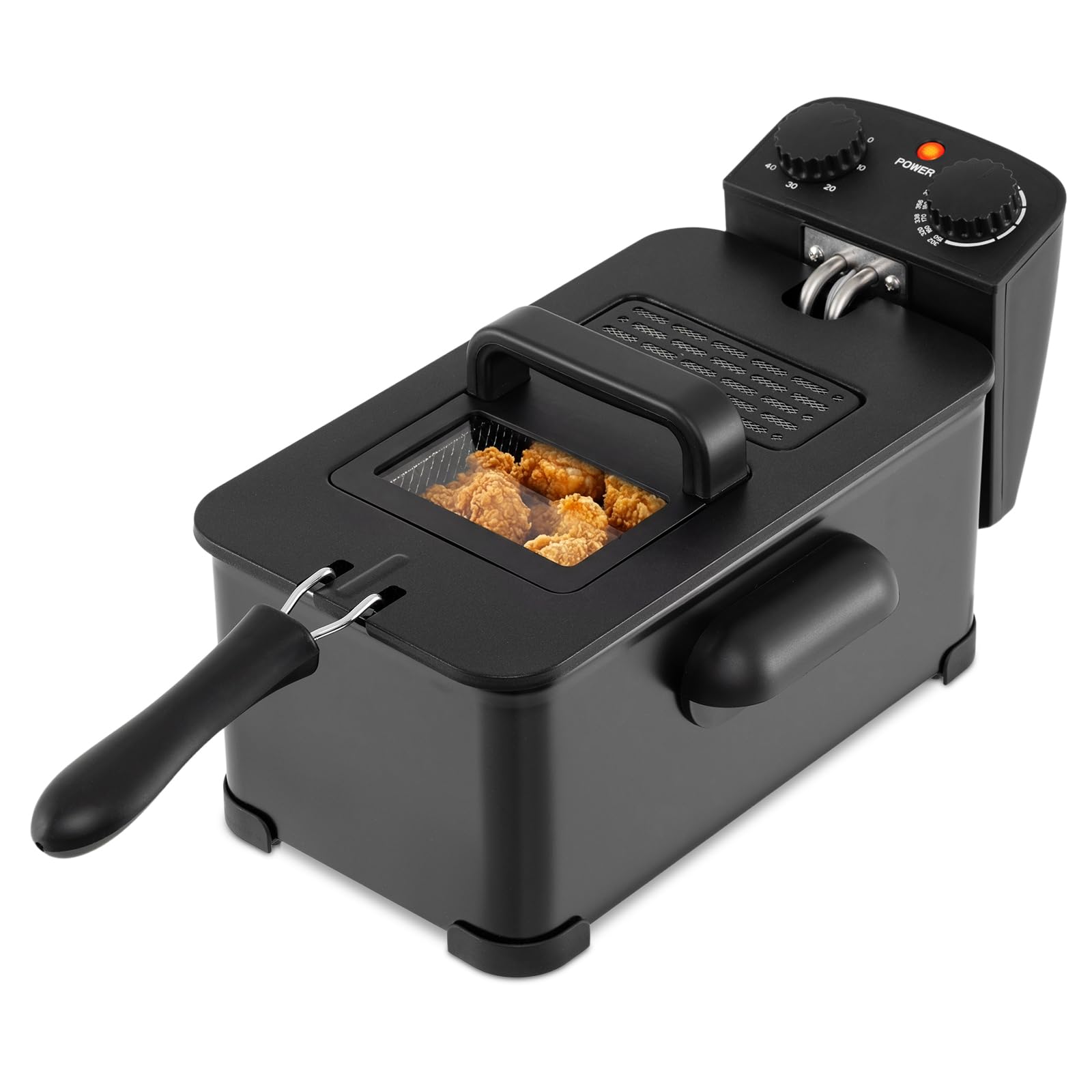 Giantex Freidora Eléctrica 2000 W, Freidora de Aceite 3 L con Temperatura Ajustable 150-190 °C, Temporizador 0-60 Minutos, Cesta Desmontable, Ventana de Visualización, Protección contra el