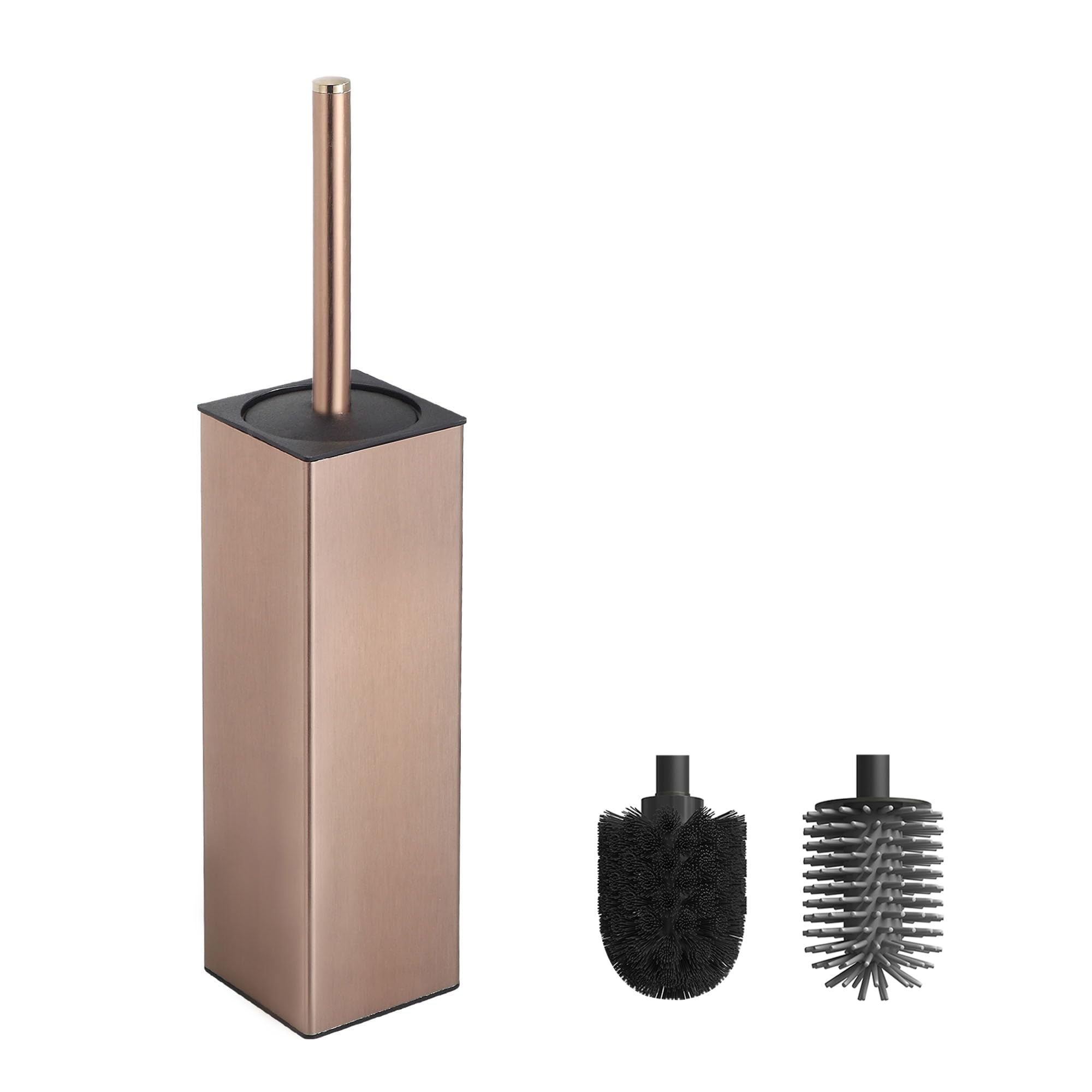 BVL Rose Gold Toilet Brush, Square Silicon Toilet Brush and Holder, Free Standing Toilet Brush Including 2 Quick Drying Brush Heads
