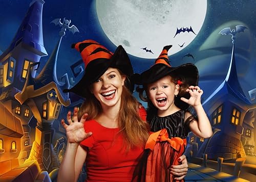 Miniatura 4 de Fondo de fotos de Halloween de 7 x 5 pies, fondo de dibujos animados de Halloween con temática de calabaza, castillo oscuro aterrador, decoración de