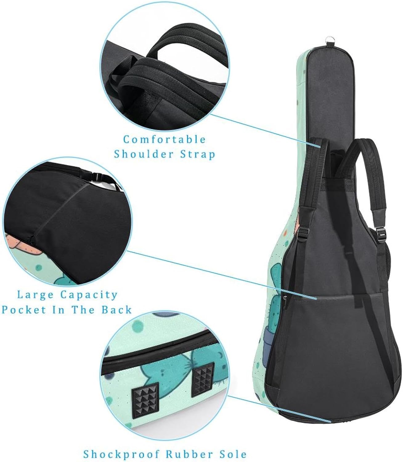 40/41/42-inch Colorful Cactus Acoustic Guitar Bag With Adjustable Shoulder Strap And 2 Storage Bags. Guitar Bag With Back Hanging Loop, Electric, and Classical Guitars