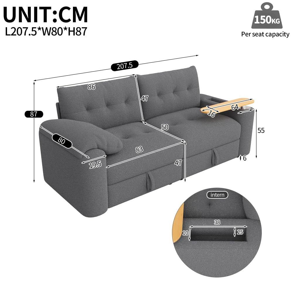 Sofá de matrimonio con compartimento de almacenamiento, sofá de peluche Teddy de 2 plazas con reposacabezas y mesa integrada, sofá cama doble, sofás de 2 plazas, sofá modular acolchado para salón