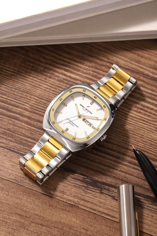 Image of Daniel Hechter Paris Bercy Collection Analog Quartz Watch for Men with Square Dial, Day-Date Display, Crystal Hour Markers and Stainless Steel Strap - DHM1053