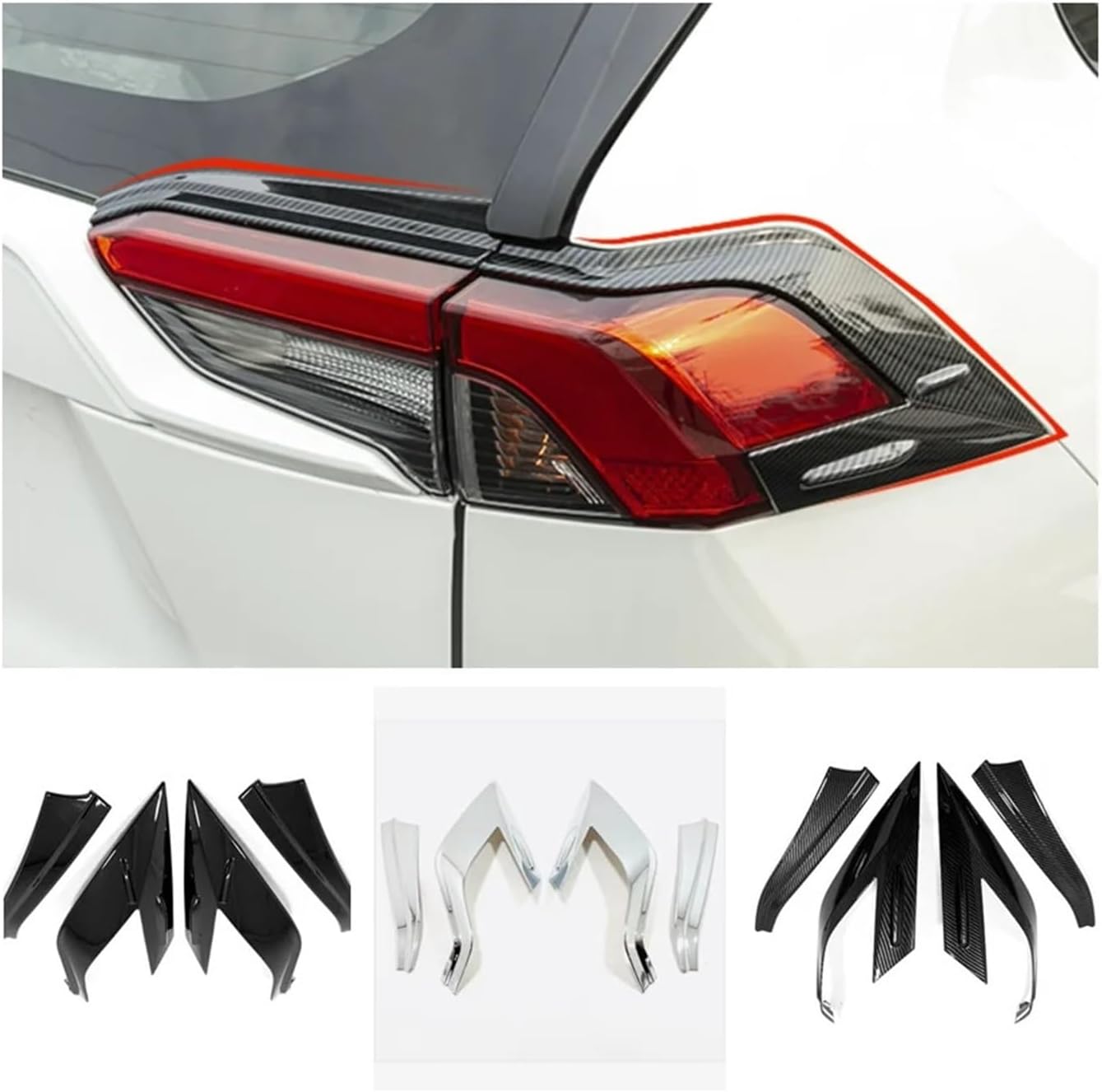 Compatible For Toyota RAV4 RAV 4 2020-2022 Accessories Carbon Fiber Rear Tail Lights Lamps Decoration Cover Trim Car Styling Sticker(C)