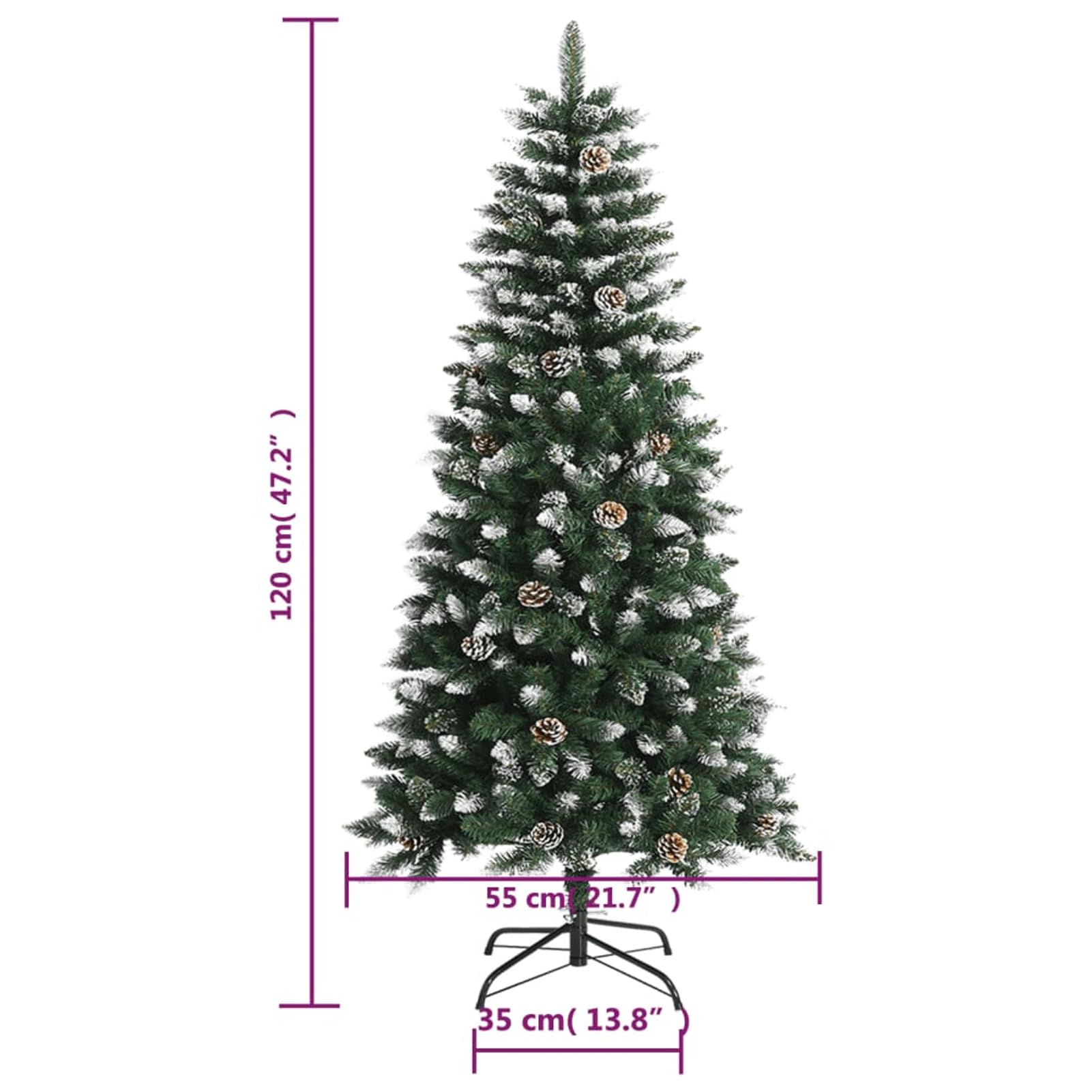 Gecheer-Albero,di Natale,Natalizia,Artificiale,Finto,con Base,in PVC Verde Bianco,con Pigne,Albero Artificiale,Albero Natalizia,120 cm