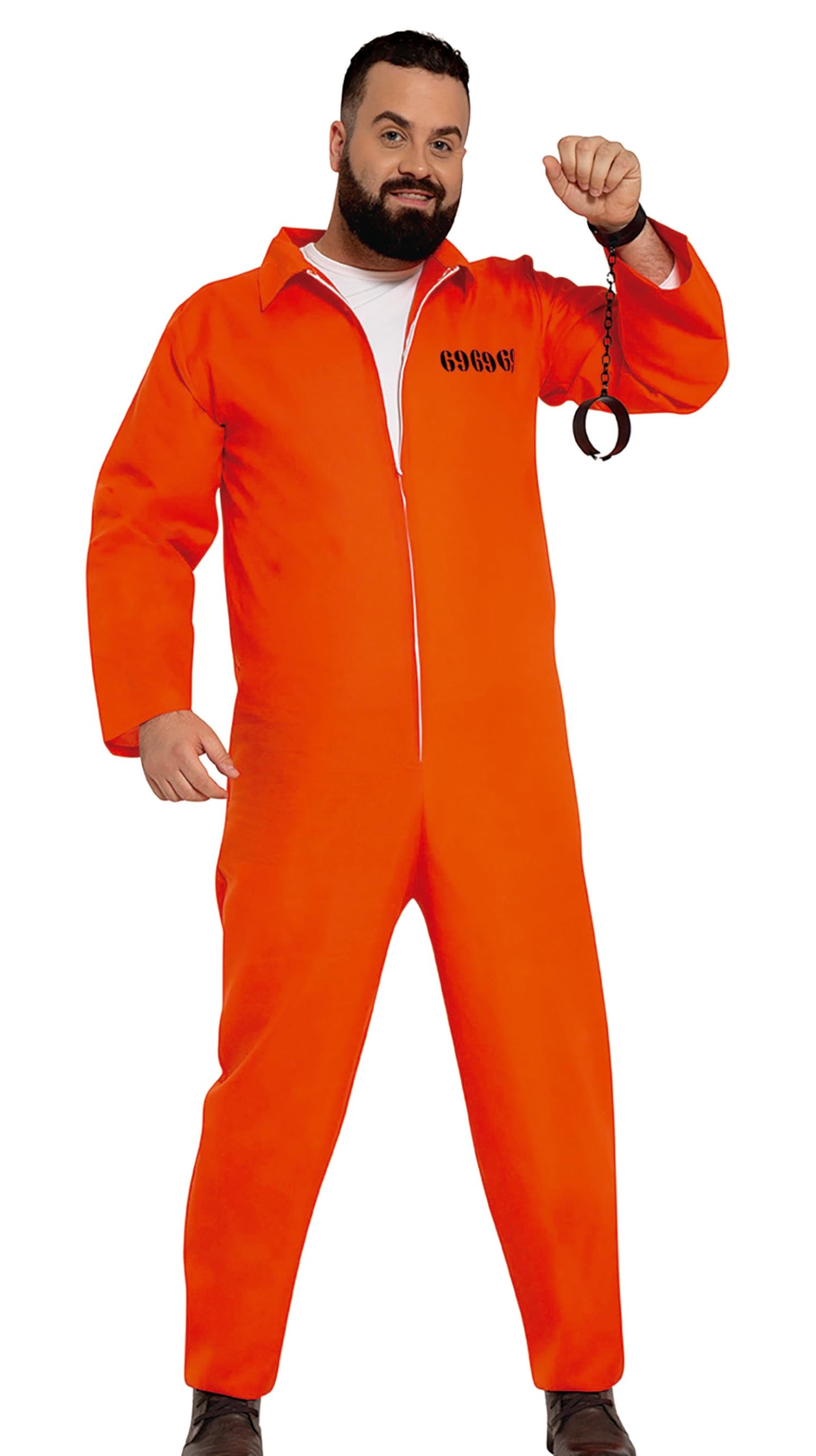 FIESTAS GUIRCA Orange Convict Mens Fancy Dress Costume - Orange Prison Uniform - Prisoner Fancy Dress Men Size S 36-38