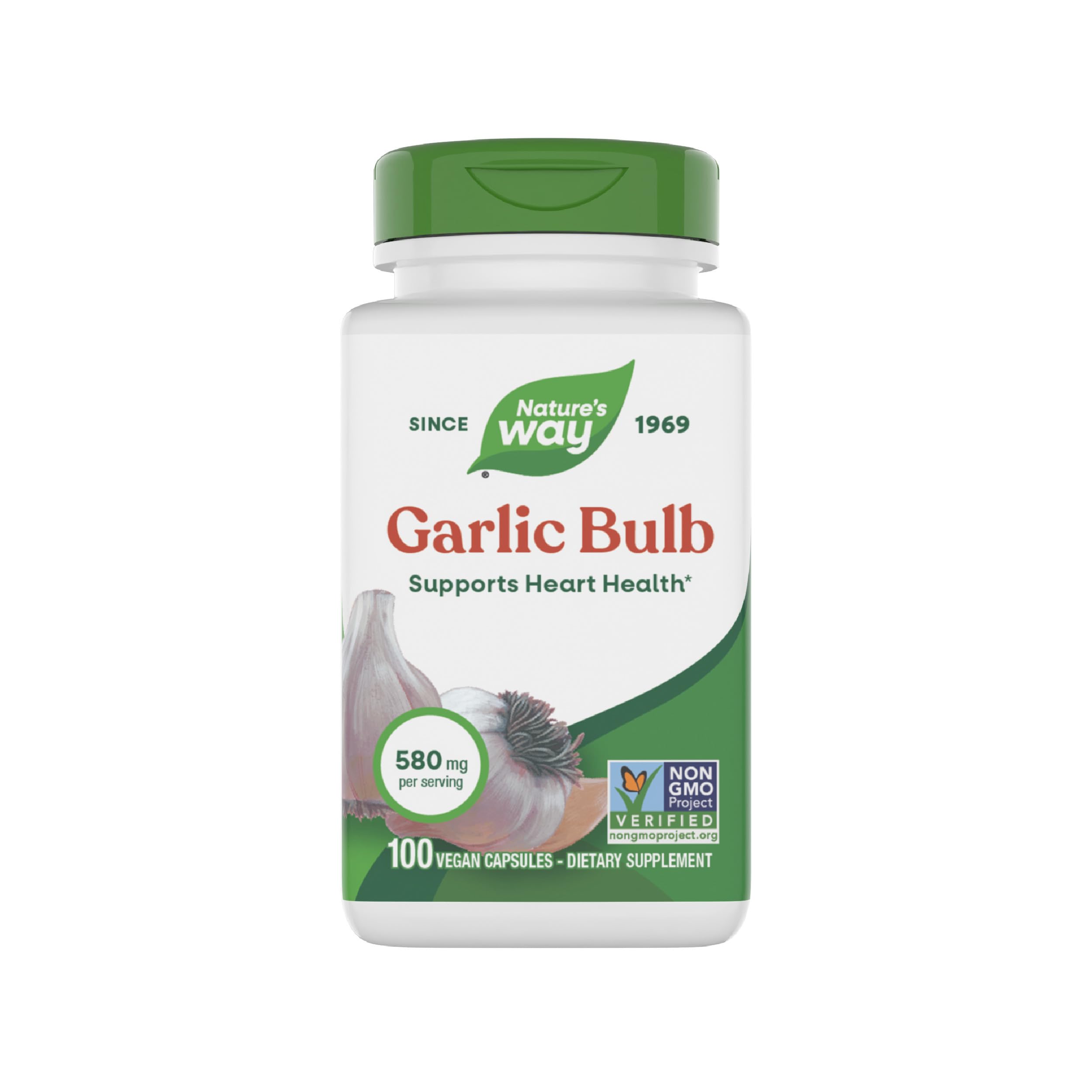 Garlic Bulb, Supports Heart Health*, Non-GMO Project Verified, 580 mg per Serving, Vegan, 100 Capsules (Packaging May Vary)