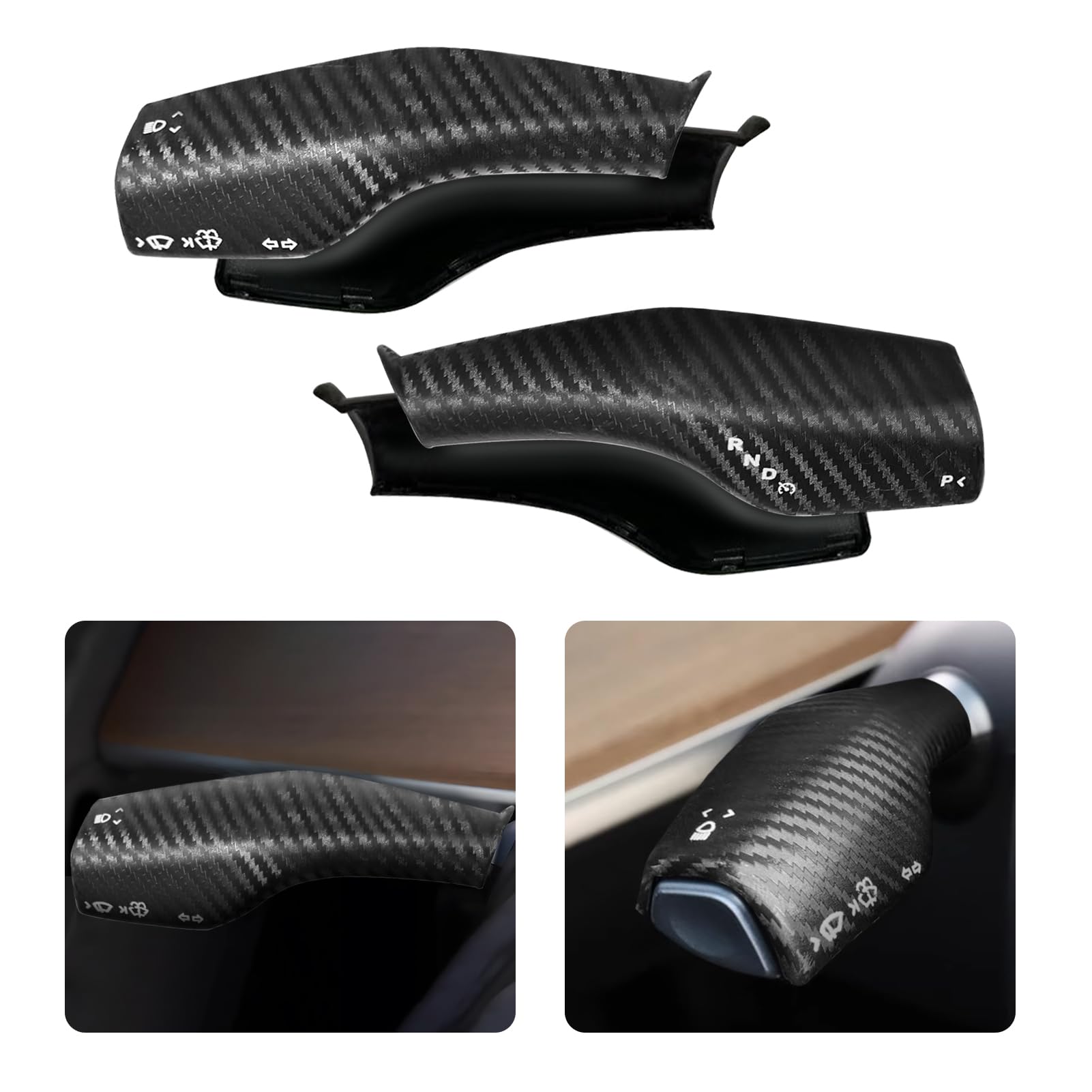 Femibon Steering Lever Cover for Tesla Model 3 Model Y 2017-2024, Carbon Fiber Pattern Car Gear Shift Cover, Steering Wheel Cover Tesla Model 3 Model Y 2024 Accessories(Matt Carbon Fiber Pattern)