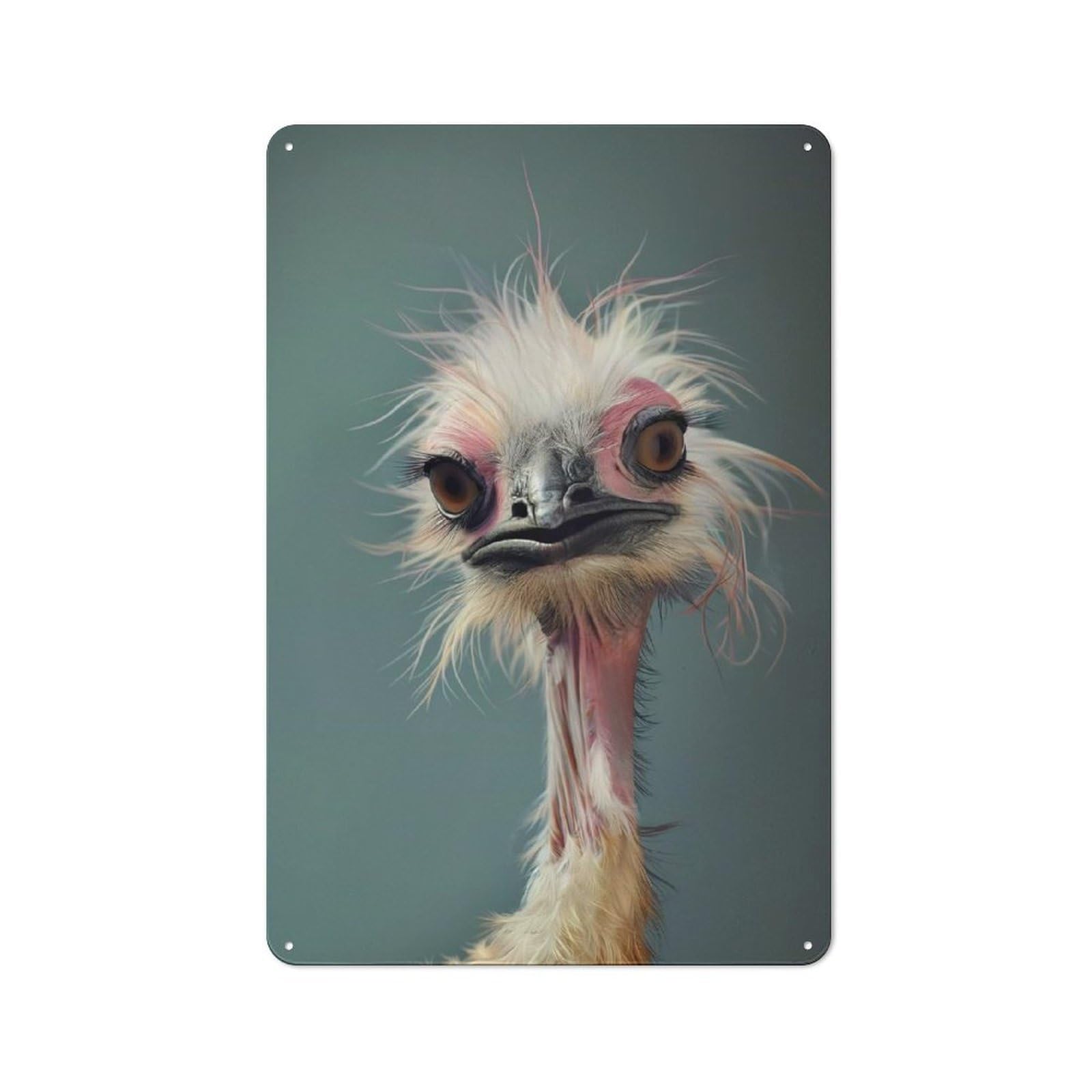 Junmoney Funny Ostrich Portrait Rustic Tin Wall Plaque 30X20cm For Garage Or Workshop, For Garage Decor Fans, For Retro Home Interiors