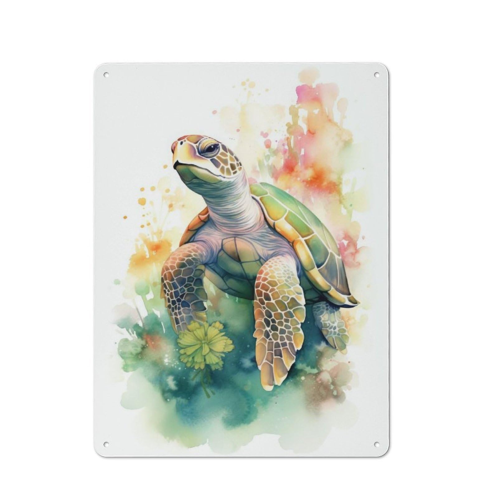 Metal Plaque 40x30cm with Turtle Watercolor for Pub Or Café, Retro Decor, for Pub Decor Enthusiasts Refreshing A Room in Autumn