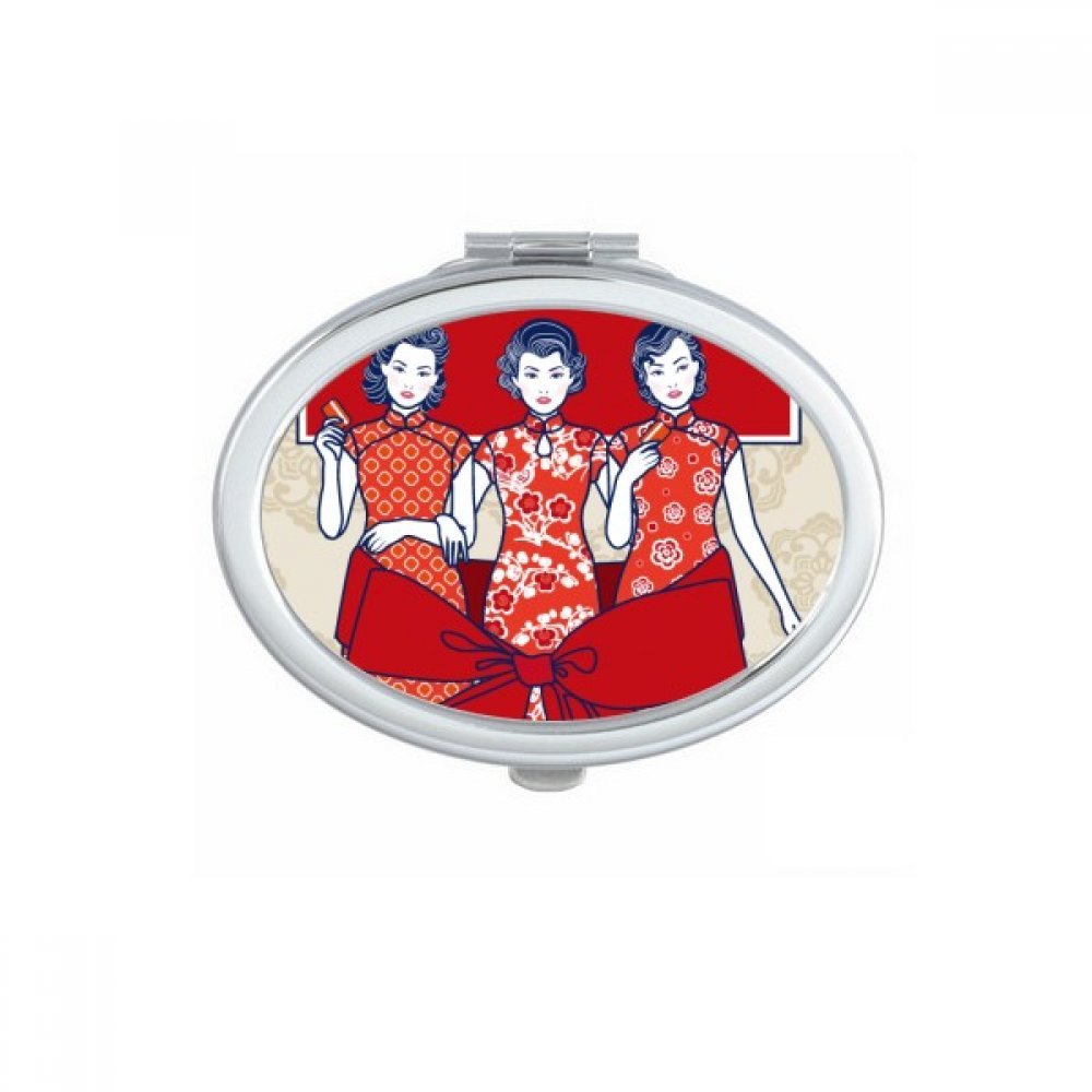 Miroir ovale femme maquillage compact petit de poche rouge - Miroirs mignon nomade
