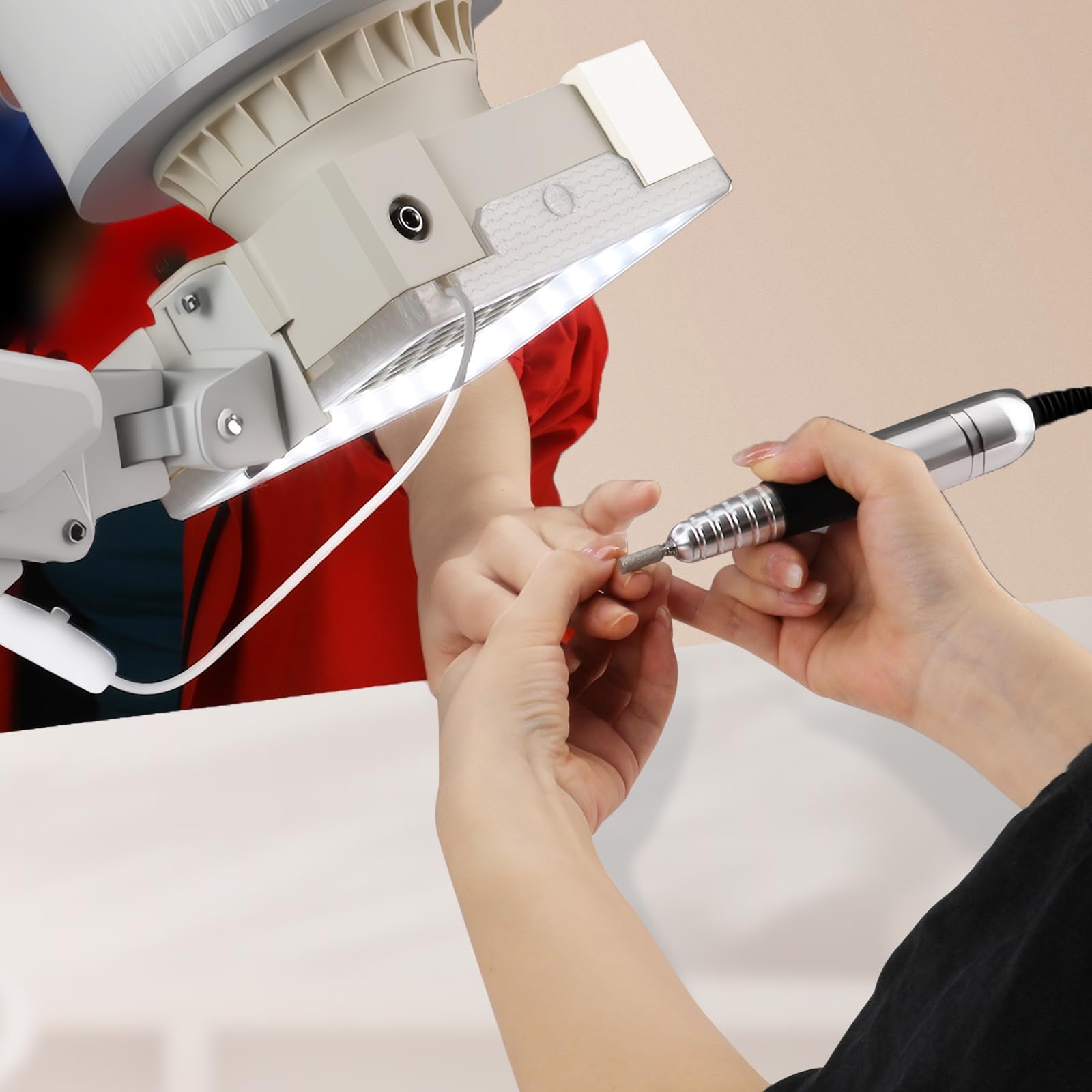 ANGNYA Professional Nail Dust Collector with Built-in LED Lamp and Super Strong Suction, UA002 Nail Fan Vacuum Dust Collector with Universal Table Mount for Nail Techs and Salon