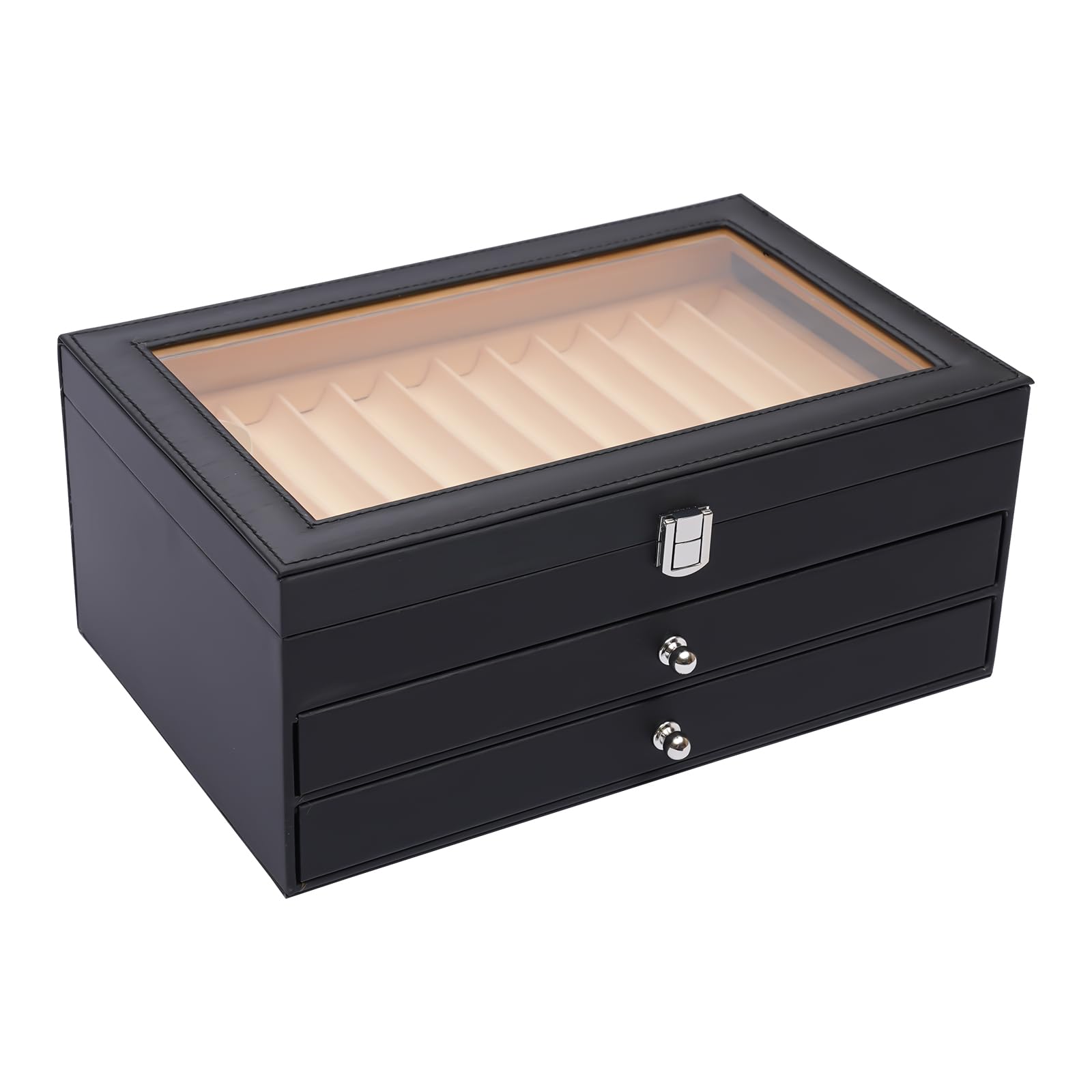 Caja expositora para pluma estilográfica, piel sintética, caja de almacenamiento, caja de almacenamiento, caja de madera (36 ranuras, negro)