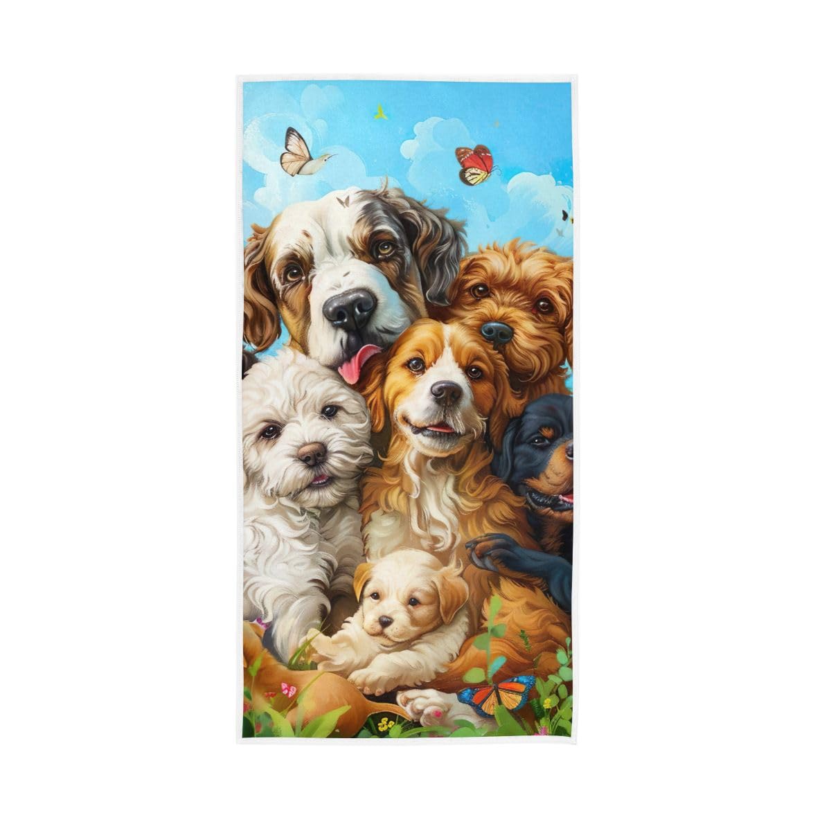 LSRCPD Cute Puppy and Butterfly Hand Towels, Multipurpose Lightweight Towels for Bathroom, Gym, Hotel, Spa 15 x 30 Inches