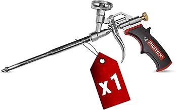 PRITEX – 1 x Schaumpistole inkl. Düsenverlängerung – Bauschaumpistole für Pistolenschaum, Bauschaum, Montageschaum uvm. – Metallpistole mit gummiertem Handgriff – Montagepistole für präzise Dosierung