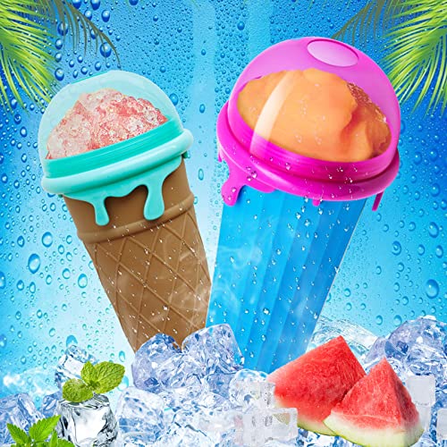 Slushy Maker, Apritsce 500 ml Slush Becher, Silikon Squeeze Slushy Becher mit 2 in 1 Strohhalm und Löffel, Slush Eis Becher für DIY Homemade Milk Shake Ice Cream, Kaffee – Bild 7