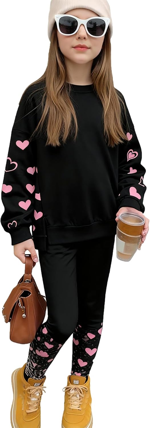 LecGee Girls Sweatshirt Set Casual Long Sleeve Teen Girl's Fall Pullover Legging Pants Printed 2 Piece Outfit for 4-15Y - Image 2