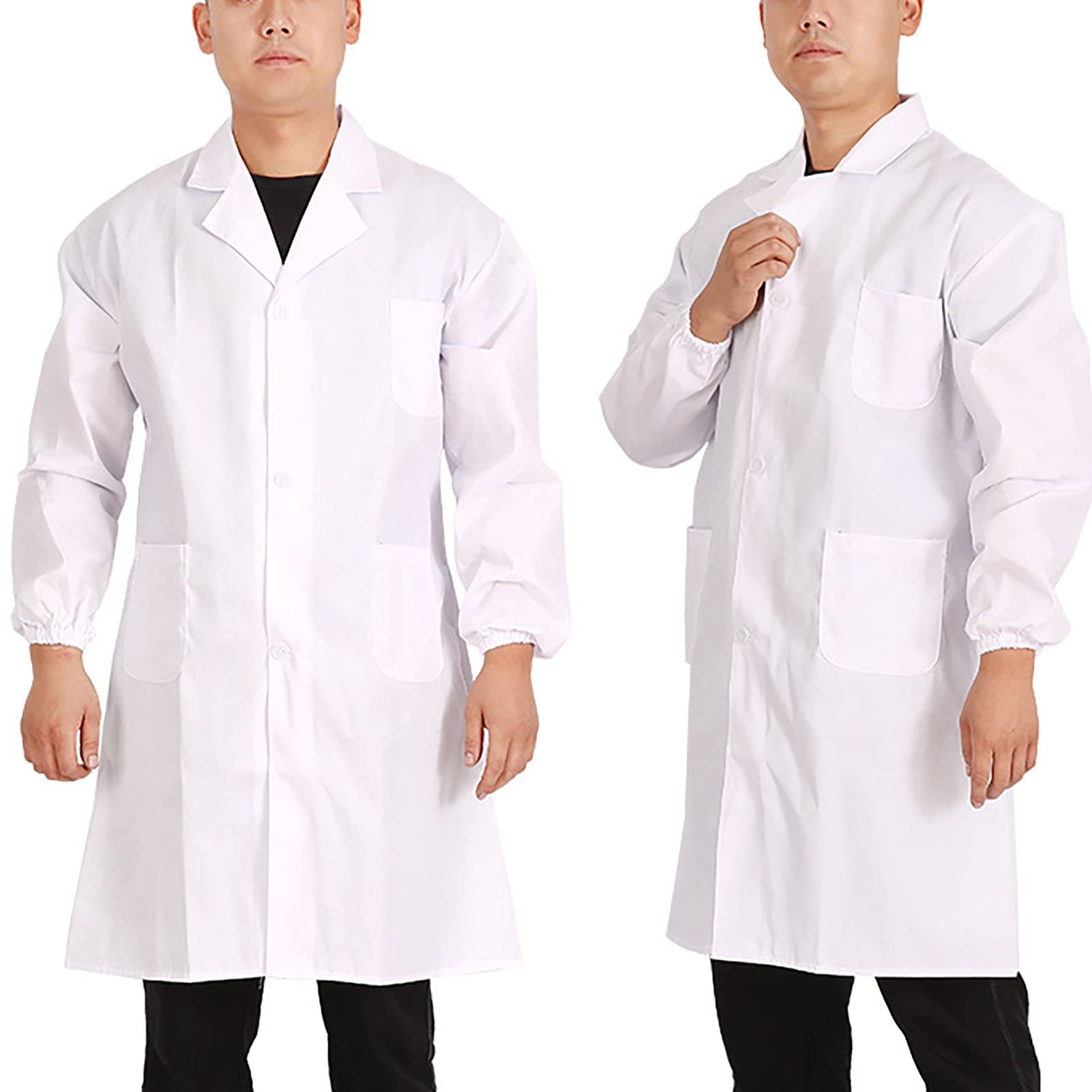 Yinhing de Laboratorio Profesional de Manga Larga para Hombre y Mujer, de Laboratorio Blanca de Algodón con Puños Elásticos para Farmacia Clínica Hospitalaria