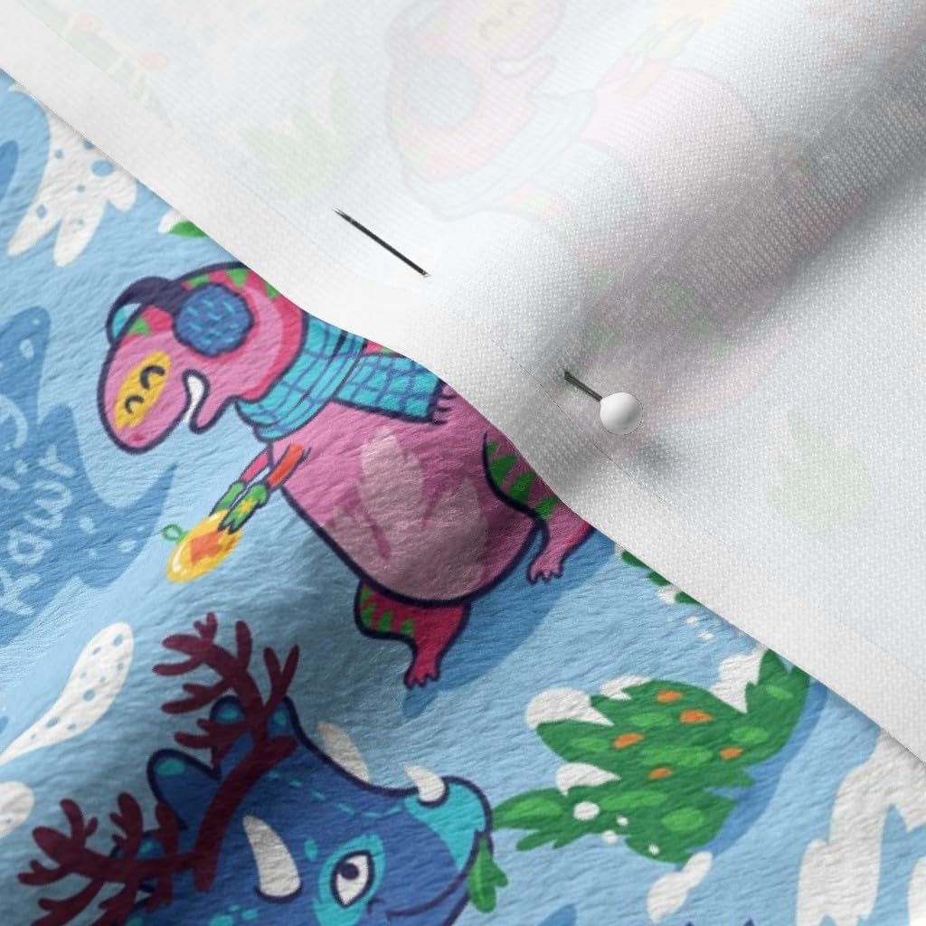 Spoonflower Fabric - Christmas Dinos Snow Winter Illustration Dinosaurs Kids Prehistoric Printed on Minky Fabric by The Yard - Sewing Baby Blankets Quilt Backing Plush