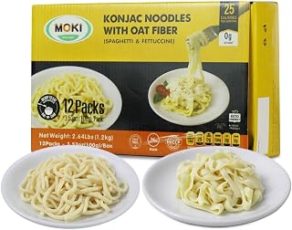 ‌MOKI Konjac & Oat Fiber Pasta Bundle - 12 Pack Low Carb Keto Shirataki Noodles, Low Calorie, Gluten-Free, Vegan, 0-Fat,Sugar Free,Paleo Diet Friendly (Spaghetti & Fettuccine, 3.53 oz Each)