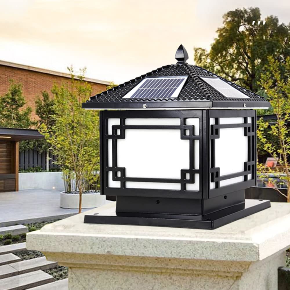 CHENKUI Zewnętrzne Oświetlenie Słupkowe LED Na Słupku Słonecznym Oprawy Oświetleniowe Słupka Słonecznego Szklany Klosz W Stylu Chińskim Outdoor Garden Post Head Light IP54 Wodoodporny, Całkowicie