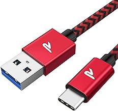 RAMPOW USB C Cable, USB Type C Cable Quick Charge 3A QC 3.0, USB C USB 2.0 Charger Cable Nylon Braided for Samsung Galaxy S21/S20/S10/S9/S8, Huawei P30/P20, Xiaomi – Red, 1 m