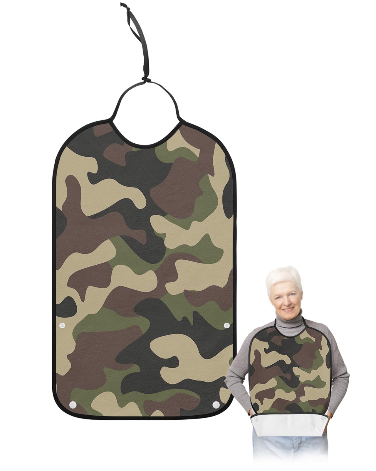 YOUNGKIDS Camo Adult Bibs for Eating, Waterproof Washable Adult Bib for Elderly Women Man, Geometric Texture Reusable Clothing Protector with Detachable Crumb Catcher - Unisex