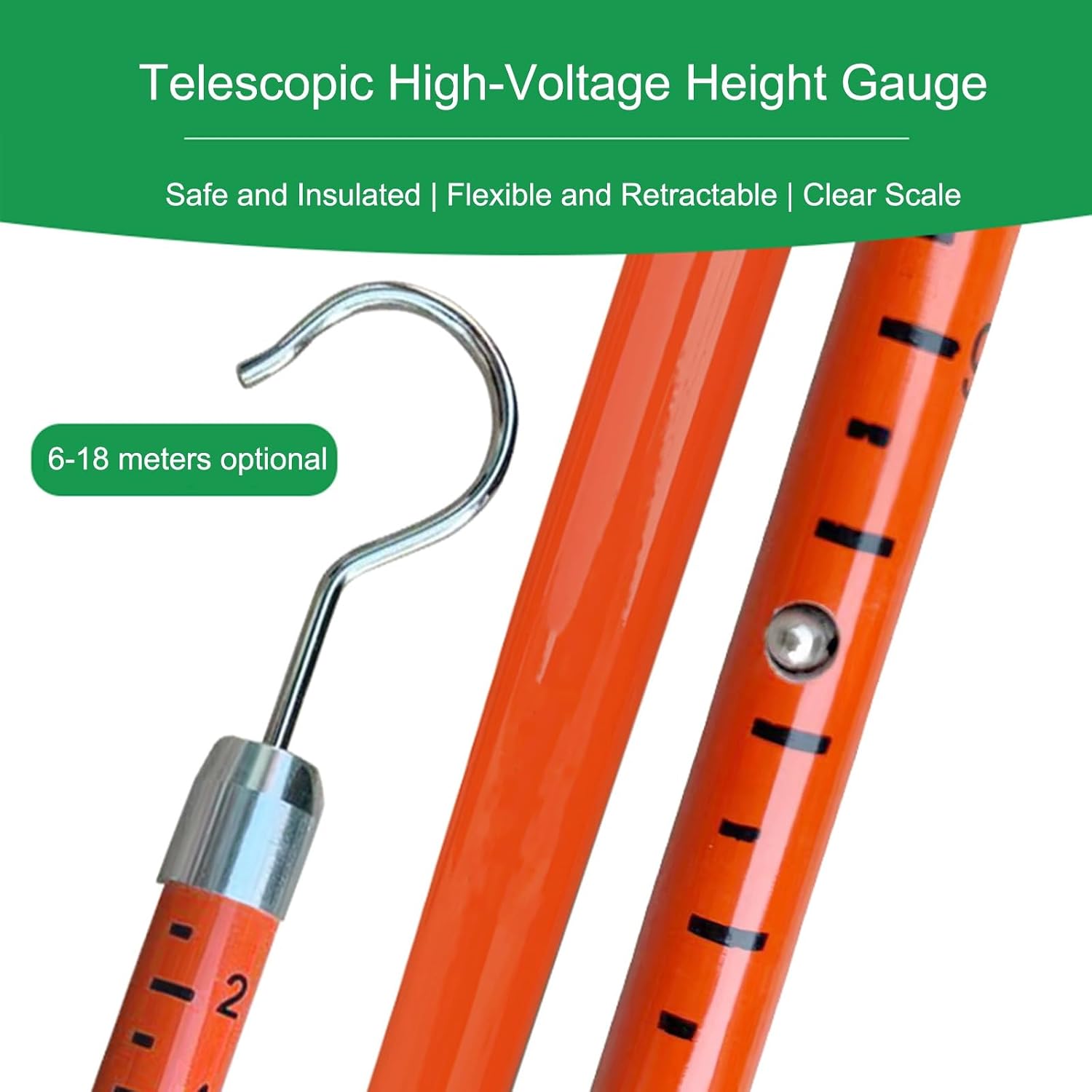 High-Voltage Measuring Pole, Retractable Insulated Height Stick for Lineman Work and Construction, Extra Long Tower Ruler