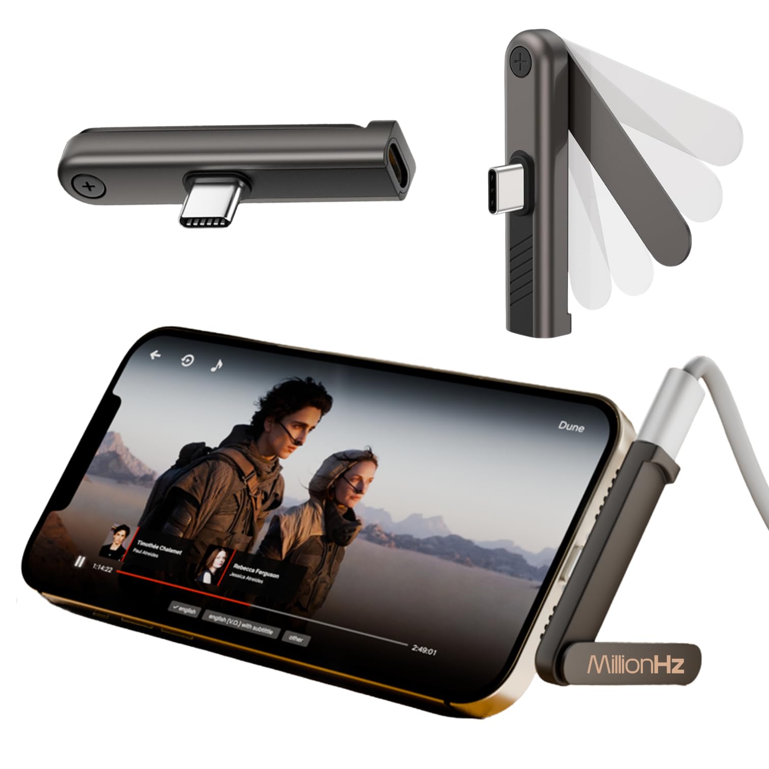 MillionHz Super Flexible Type-C Charging Adaptor (Metal) with Folding Stand for Mobile Phones