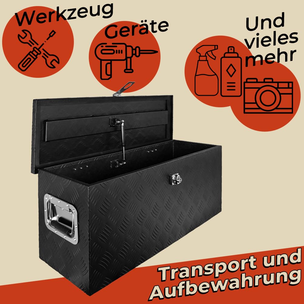 Trucky Caja de Barra de Tiro Negro Caja de Herramientas Caja de Camión Caja de Aluminio Caja de Remolque con Tapa Bloqueable Caja de Transporte D080