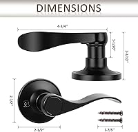 Vista 5 de Probrico 2 Pack Dummy Door Lever - Wave Handle Right Hand, Non-Turning Pull Black, Easy Installation Pull Only Lever Set for Laundry Room, Hallway