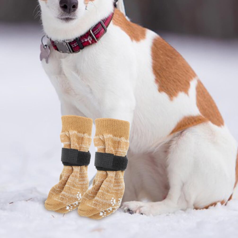 POPETPOP 4pcs Antislip Dog Socks for Hardwood Floors, Dog Shoes Injury Prevent Licking Dog Paw Protectors for Hot Cold Pavement