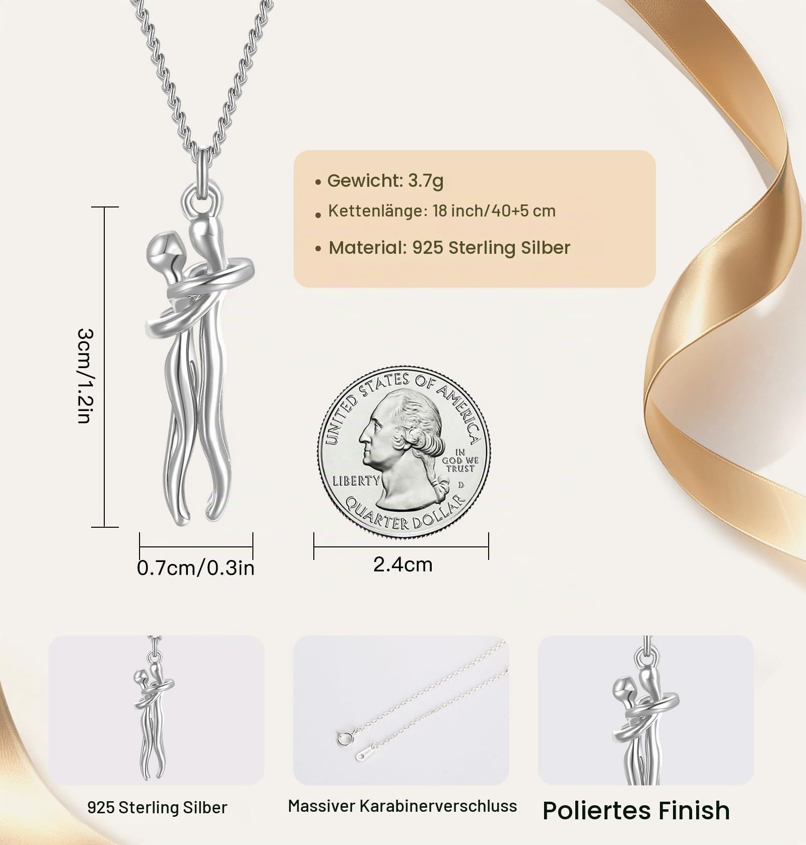 Qings Umarmung Halskette für Damen 925 Sterling Silber Umarmungs Herz Paar Anhänger Kette Geburtstags Jubiläumsgeschenke für Sie und Ihn Mutter