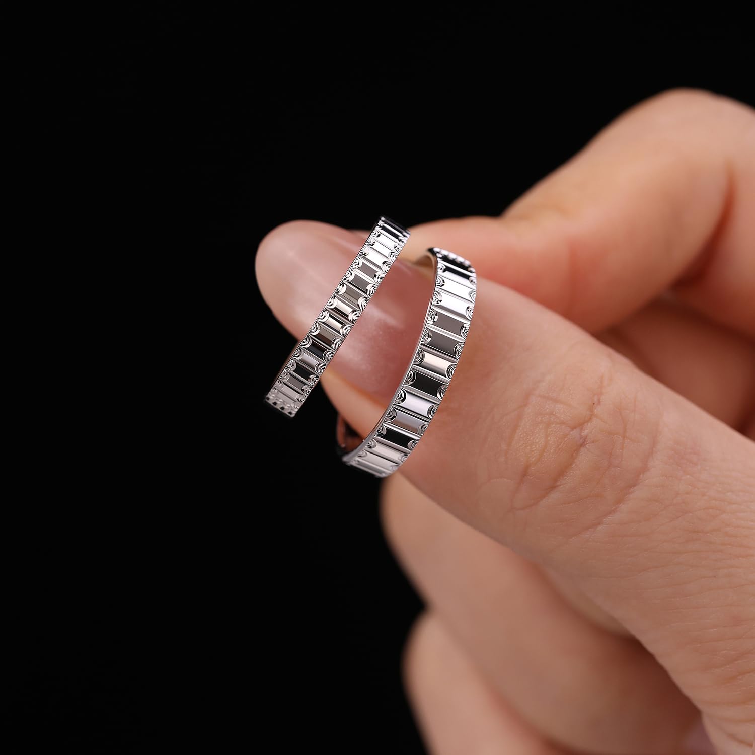 Meissa Anillos de Pareja Ajustables de Plata 925 con Relieve Geométrico Alianzas Modernas para Compromiso o Boda