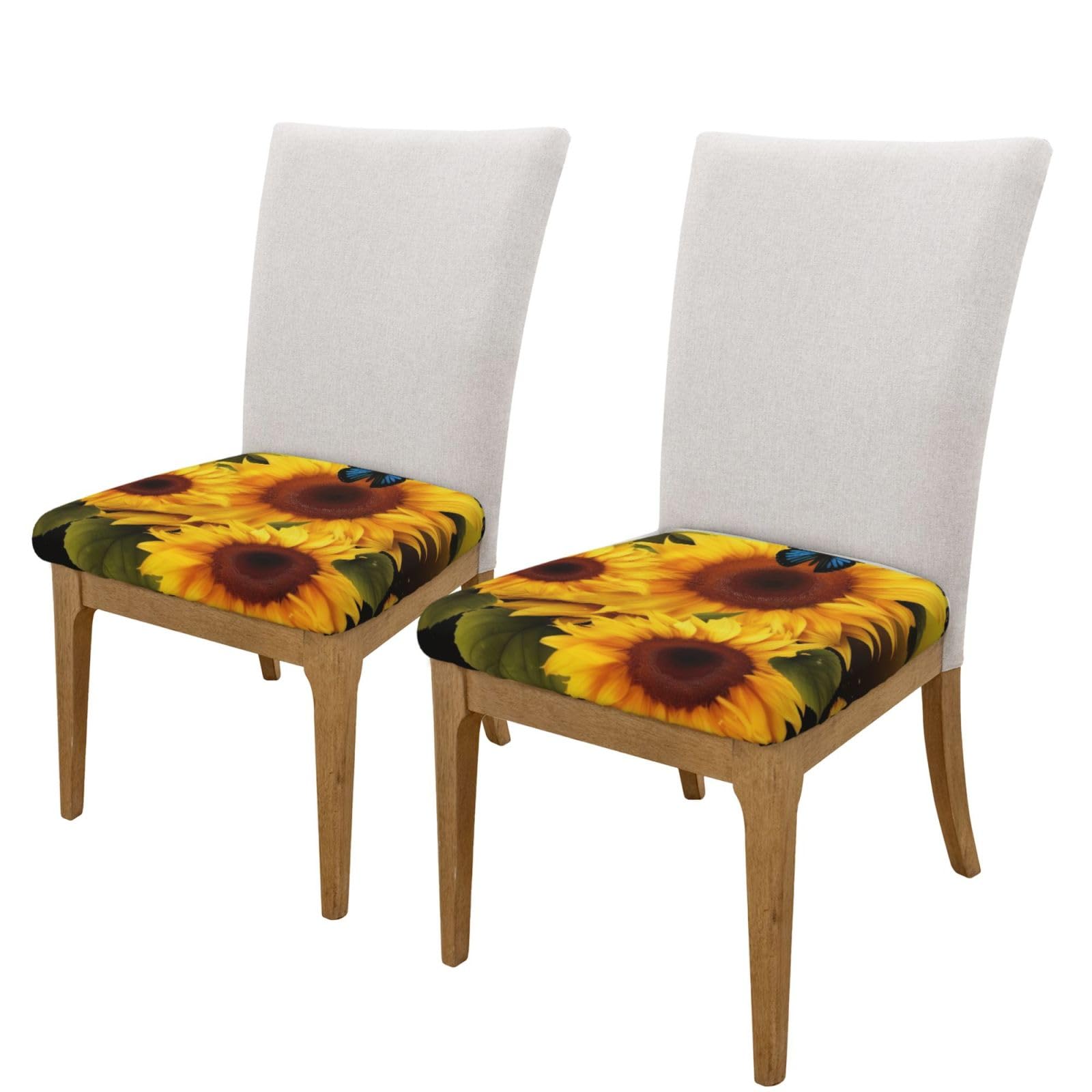FHEDVBN Sunflower Floral Butterflies Art Bar Stool Cover Two Pieces Washable Square Seat Cushion Covers Stretch Non Slip Barstool Slipcovers Soft Velvet Chair Covers for Kitchen, Dining Room Decor