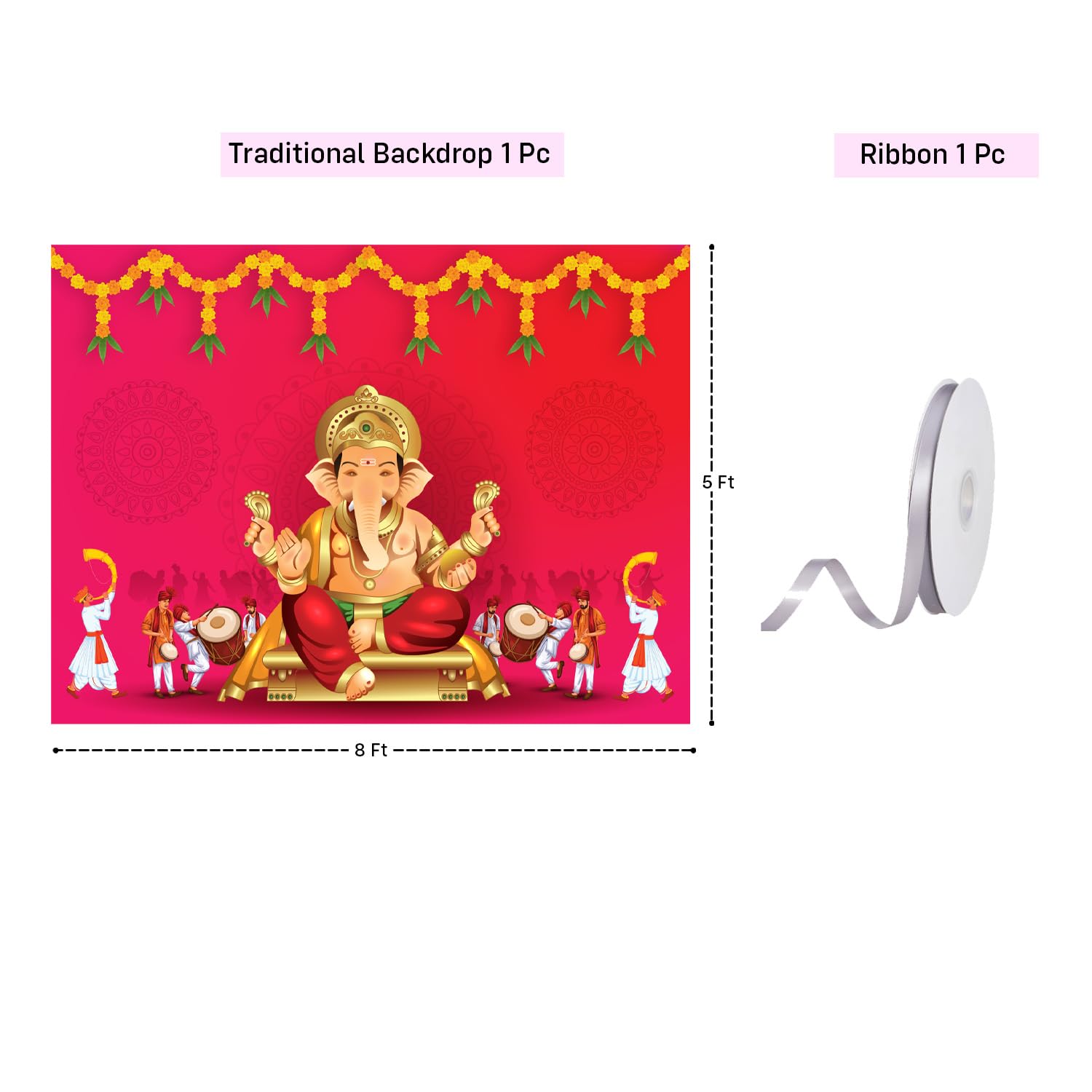 Party Propz Ganpati Printed Puja Decoration Backdrop - 1pc Diwali Decoration for Home Decor, Navratri Decorations Items, Backdrop Cloth for Decorations Pooja, Background Cloth (Cloth Banner) - Image 2 thumbnail
