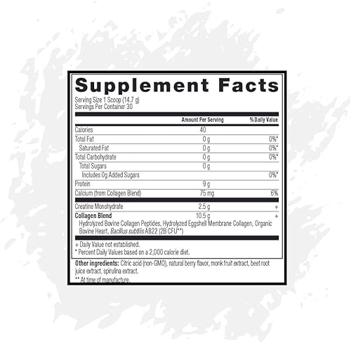 Miniatura 4 de Creatina + colágeno en polvo, sabor a bayas, clorhidrato de creatina y colágeno suplemento con probióticos, sin gluten, sin OMG, fórmula fácil de